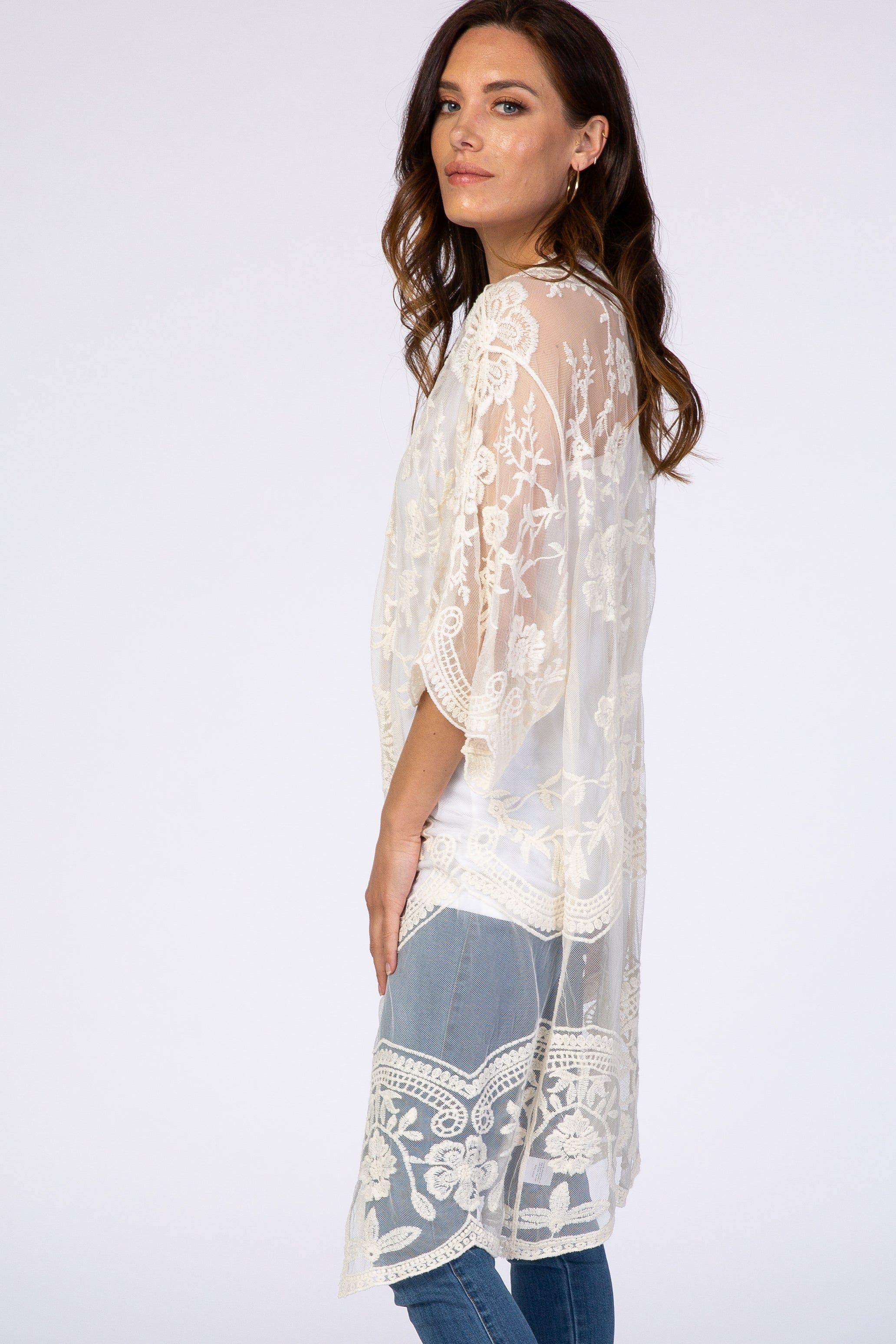 White Lace 3/4 Sleeve Cover Up sold by Pinkblush product image thumbnail 2