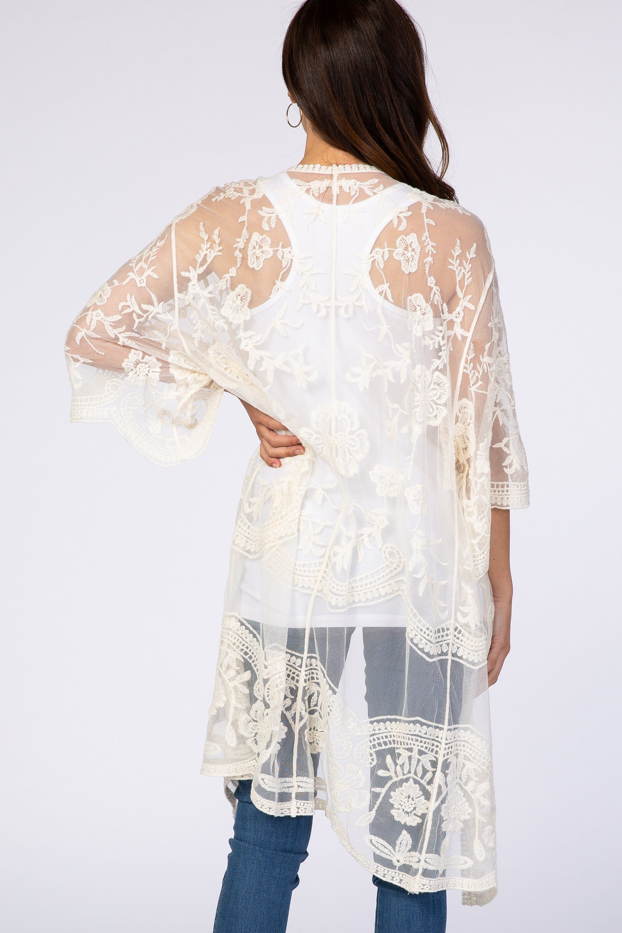 White Lace 3/4 Sleeve Cover Up sold by Pinkblush product image thumbnail 3