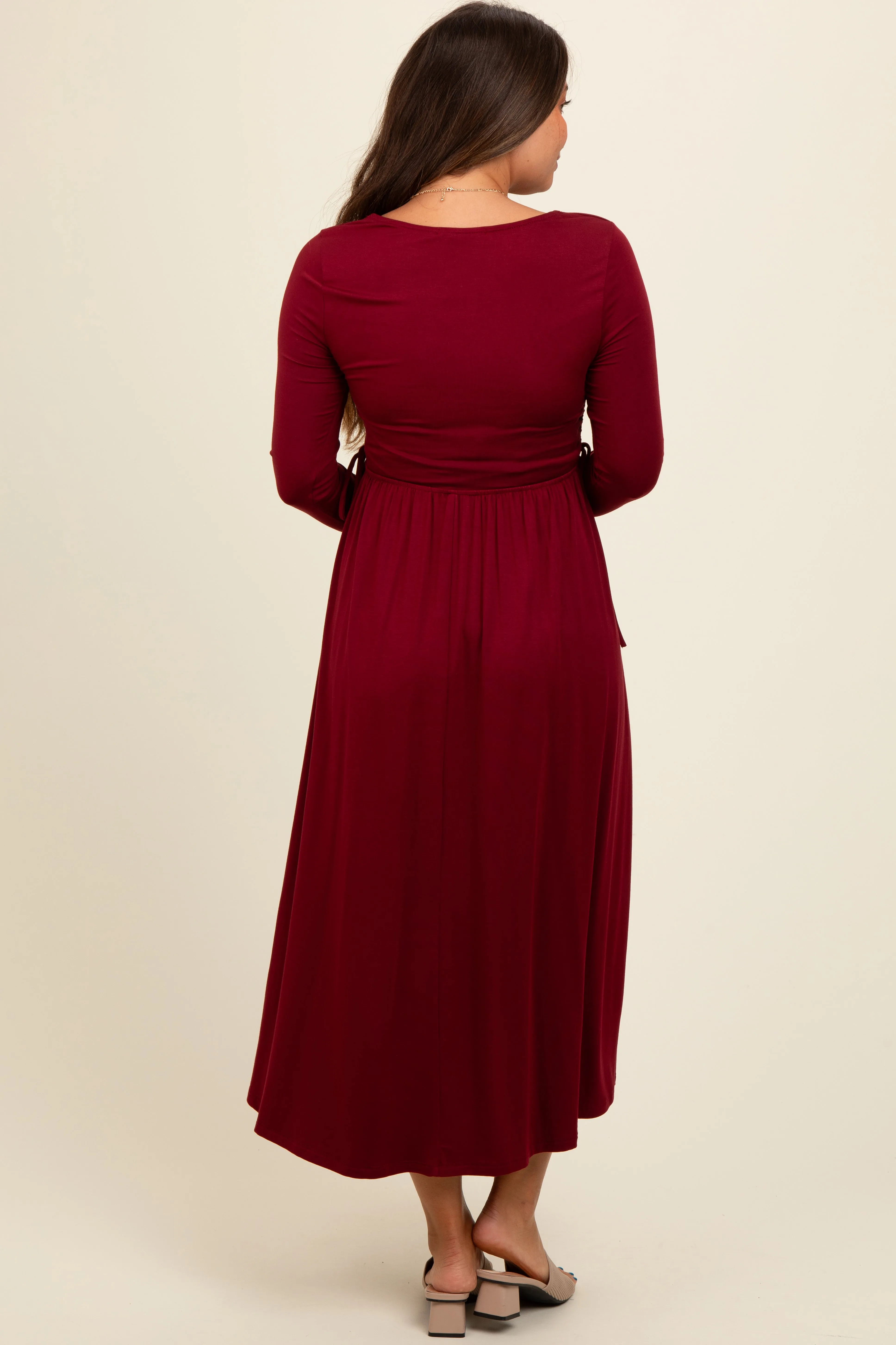 Burgundy Square Neck Long Sleeve Maternity Midi Dress sold by Pinkblush product image thumbnail 4