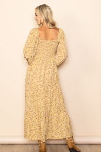 Yellow Floral Smocked Long Sleeve Maxi Dress sold by Pinkblush