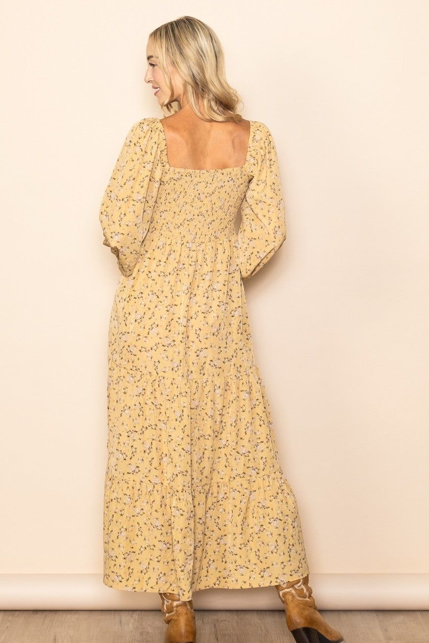 Yellow Floral Smocked Long Sleeve Maxi Dress sold by Pinkblush product image thumbnail 4