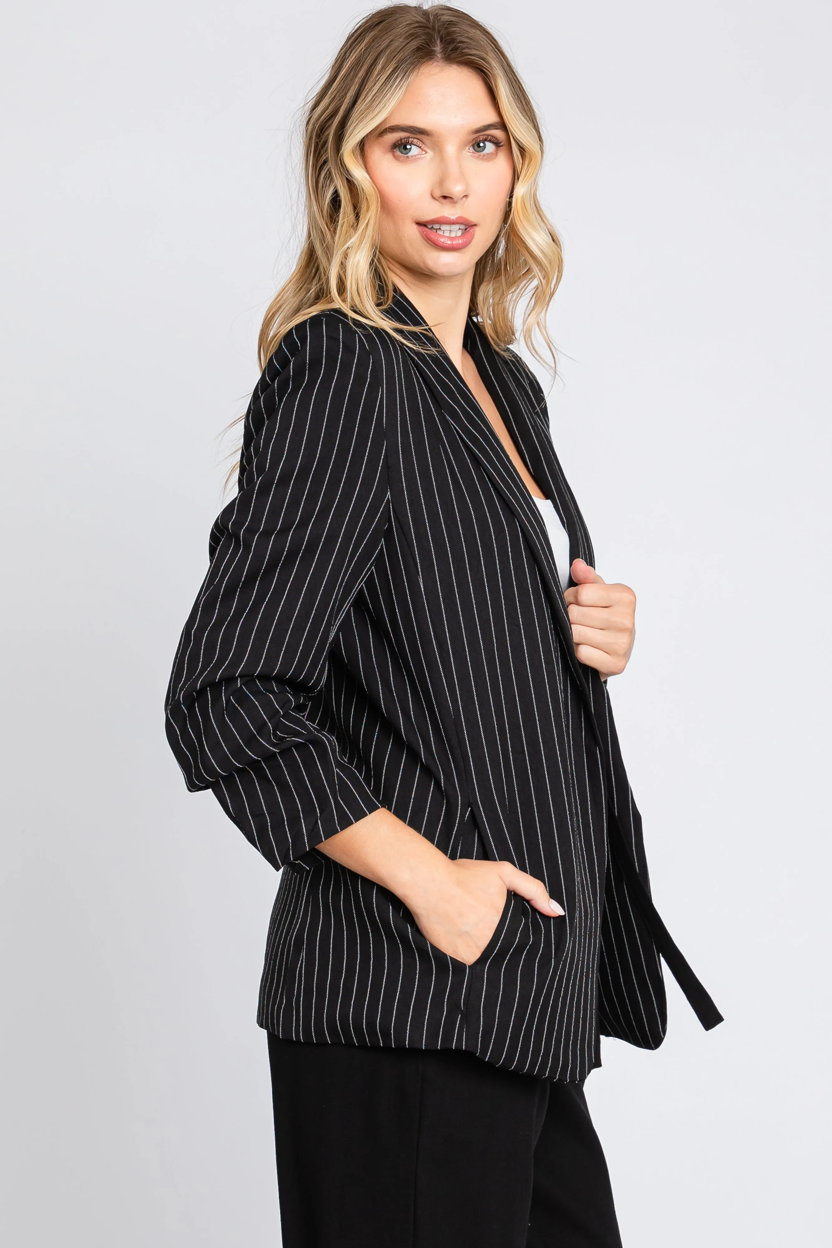 Black Pinstriped Blazer sold by Pinkblush product image thumbnail 3