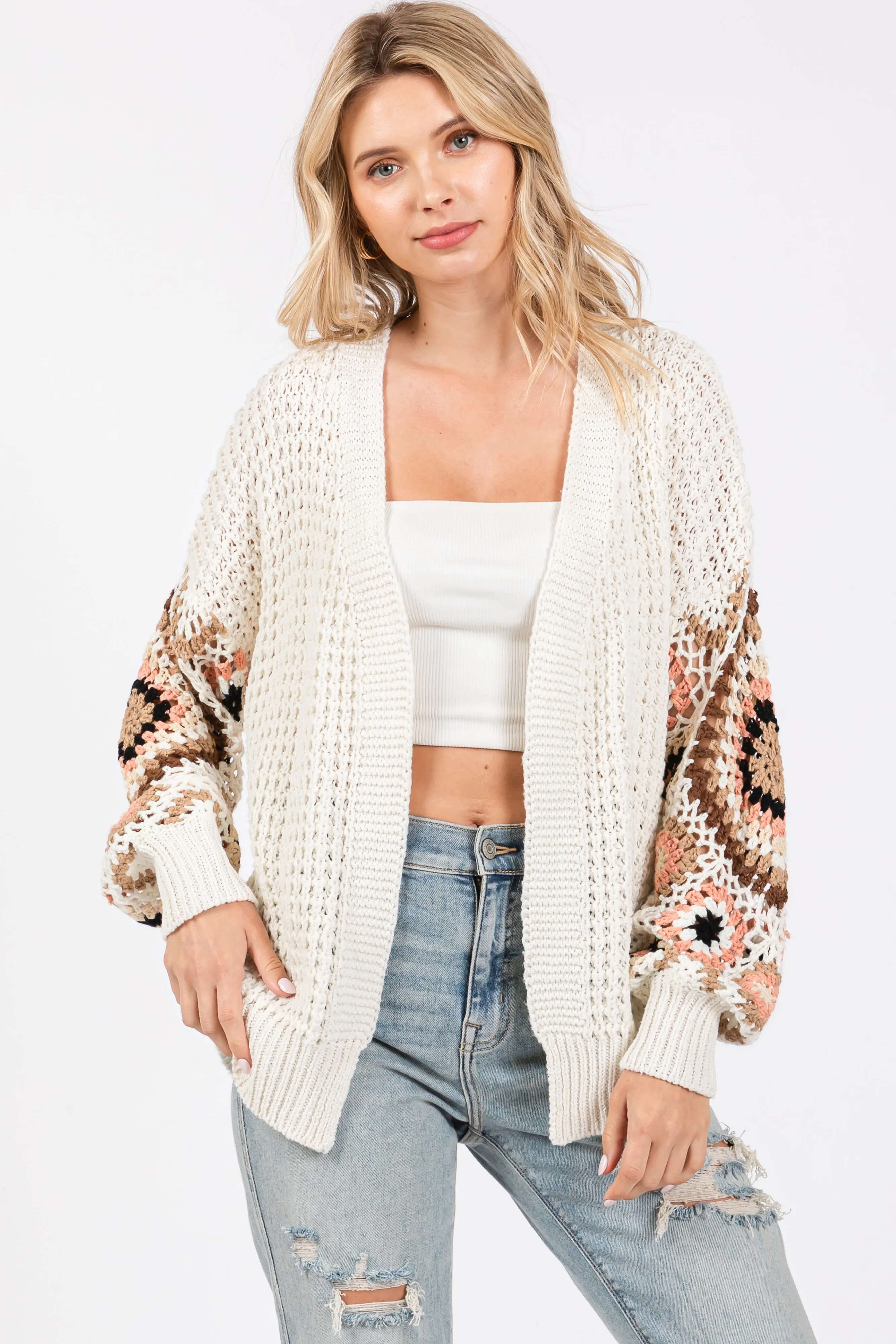 White Sleeve Crochet Cardigan sold by Pinkblush