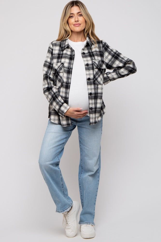Black Plaid Button Down Maternity Flannel sold by Pinkblush product image thumbnail 5