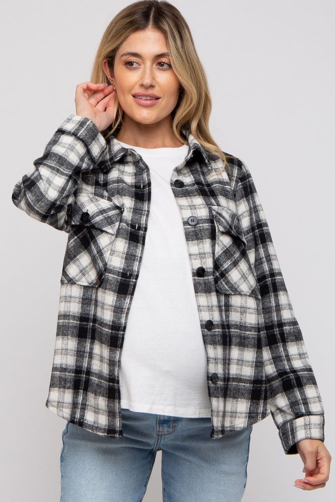 Black Plaid Button Down Maternity Flannel sold by Pinkblush product image thumbnail 2