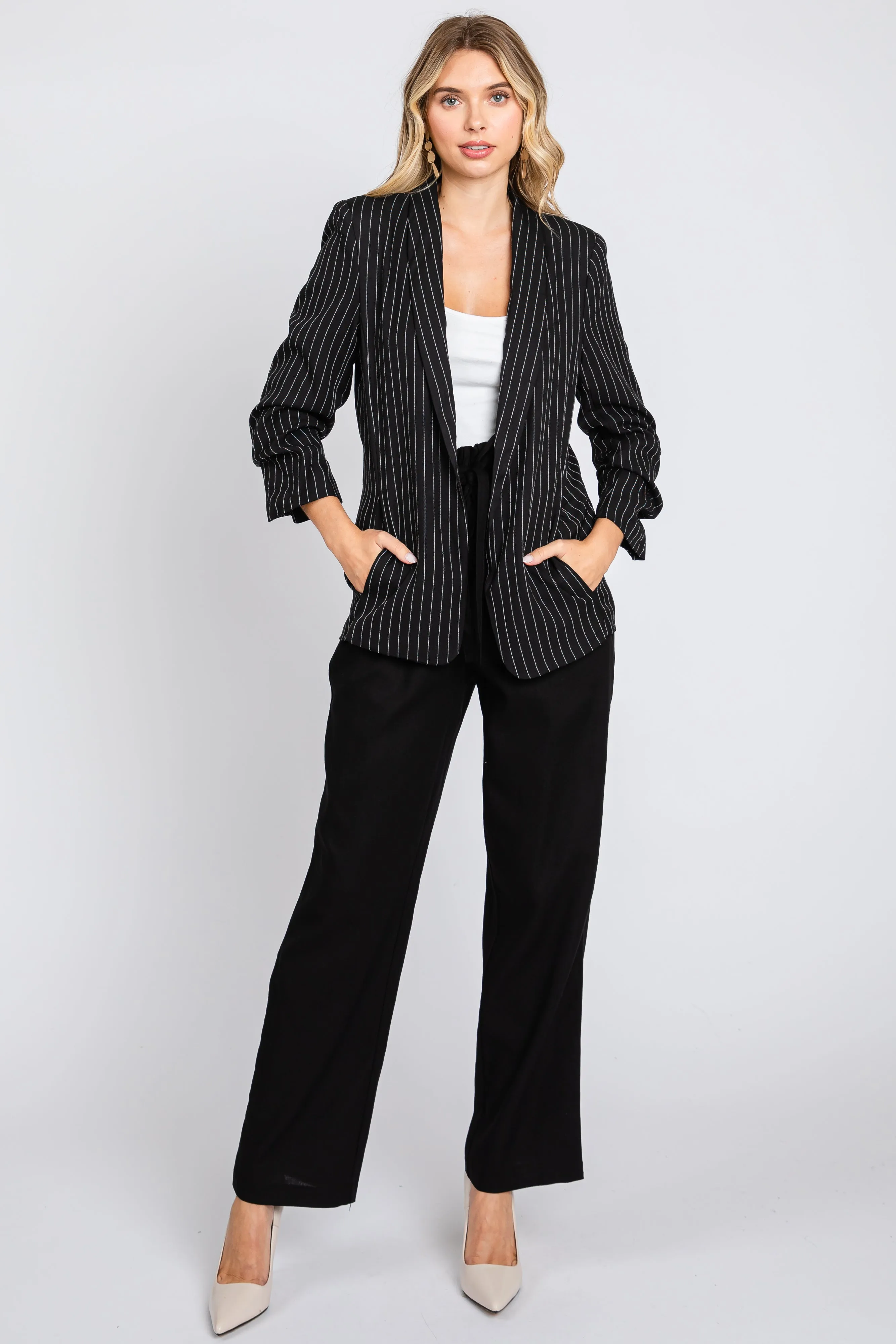 Black Pinstriped Blazer sold by Pinkblush