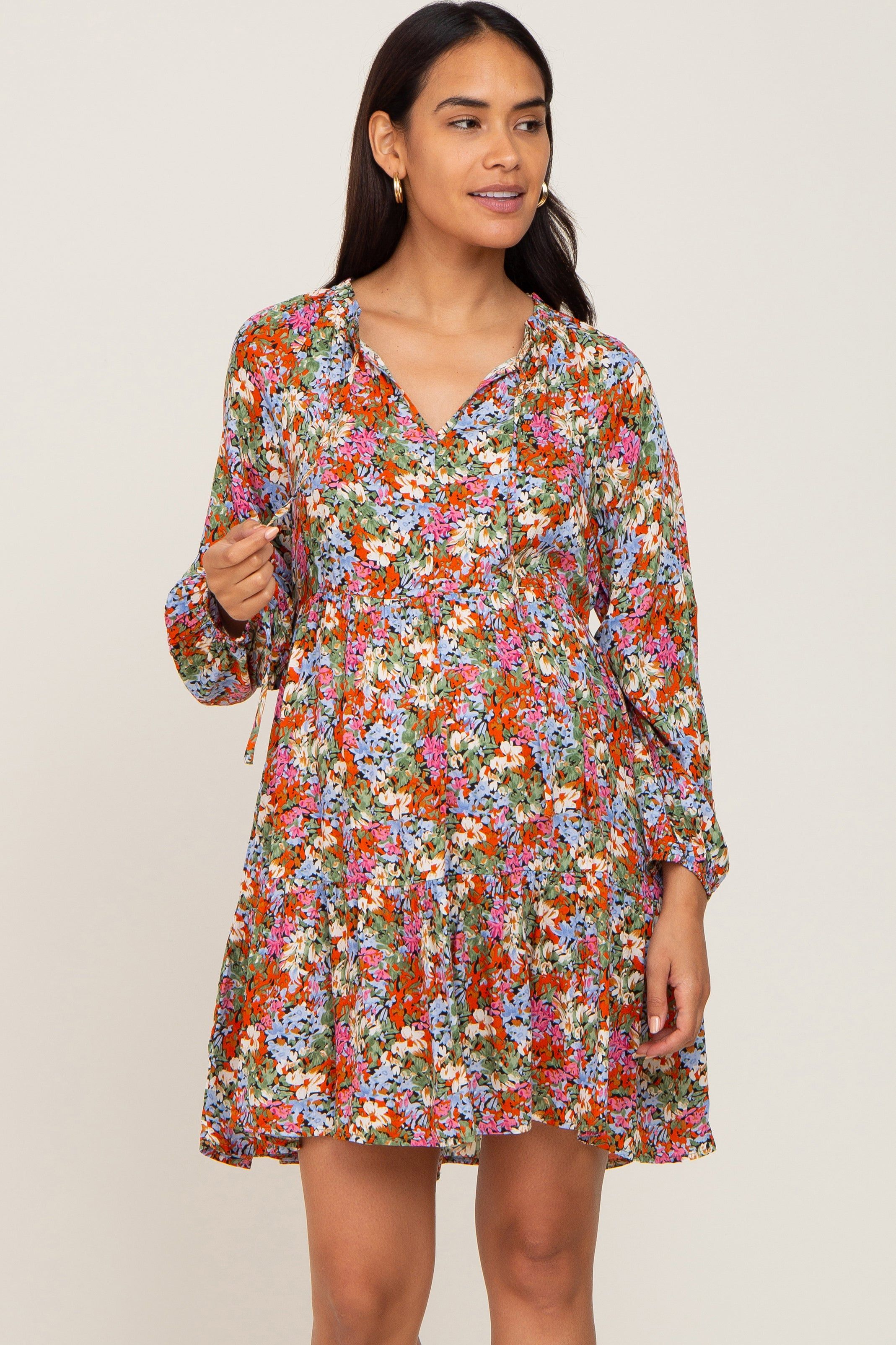 Rust Floral Tiered Maternity Dress sold by Pinkblush product image thumbnail 2