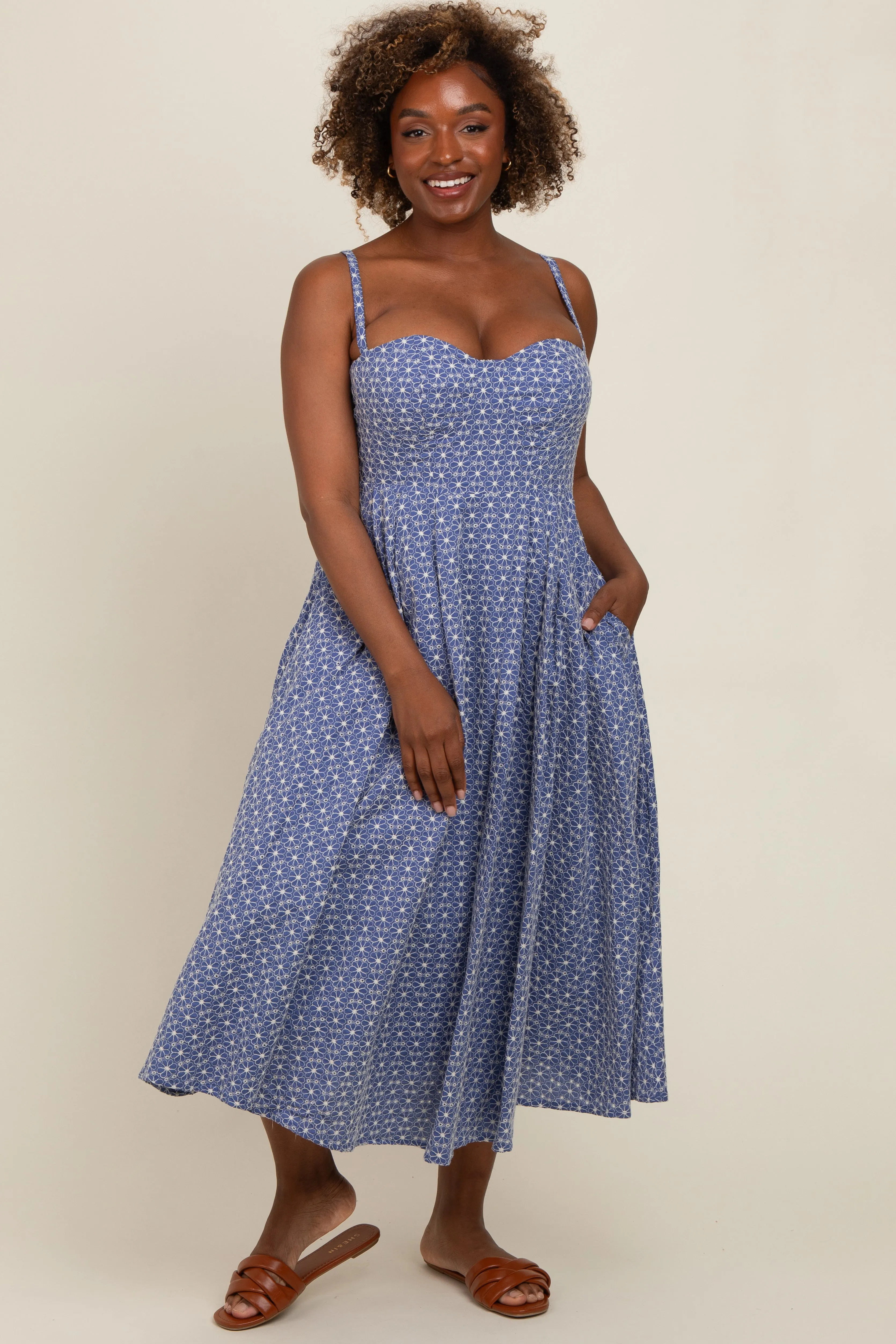 Periwinkle Floral Embroidered Maxi Dress sold by Pinkblush
