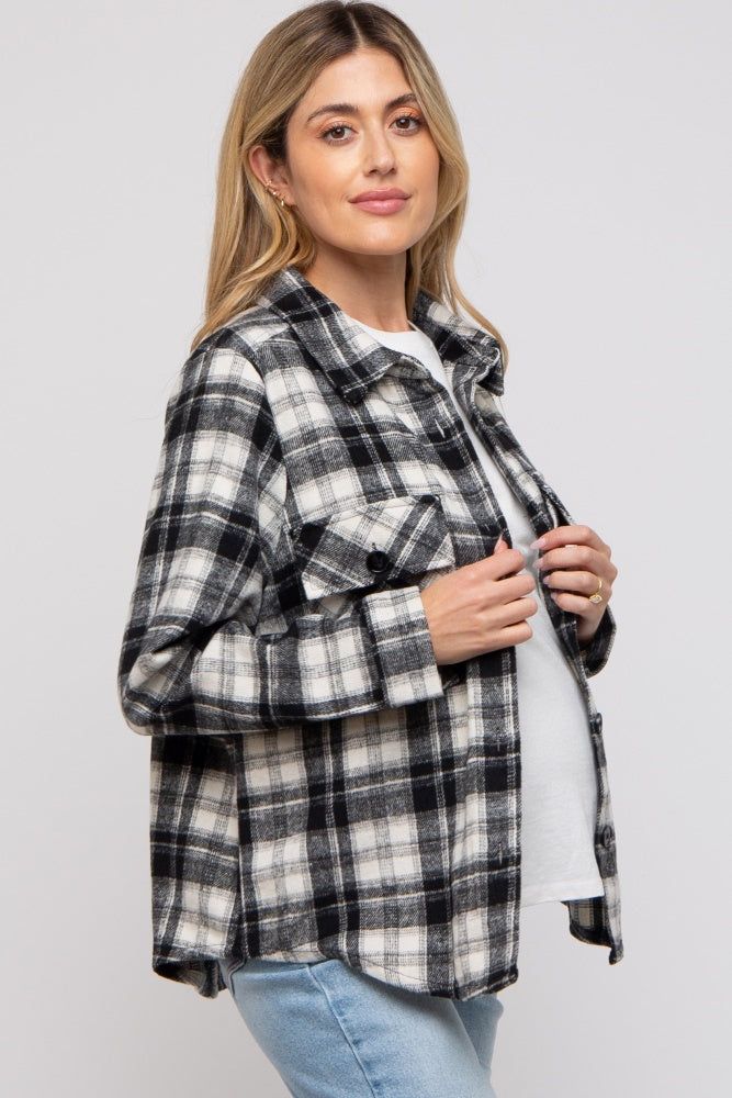 Black Plaid Button Down Maternity Flannel sold by Pinkblush product image thumbnail 3