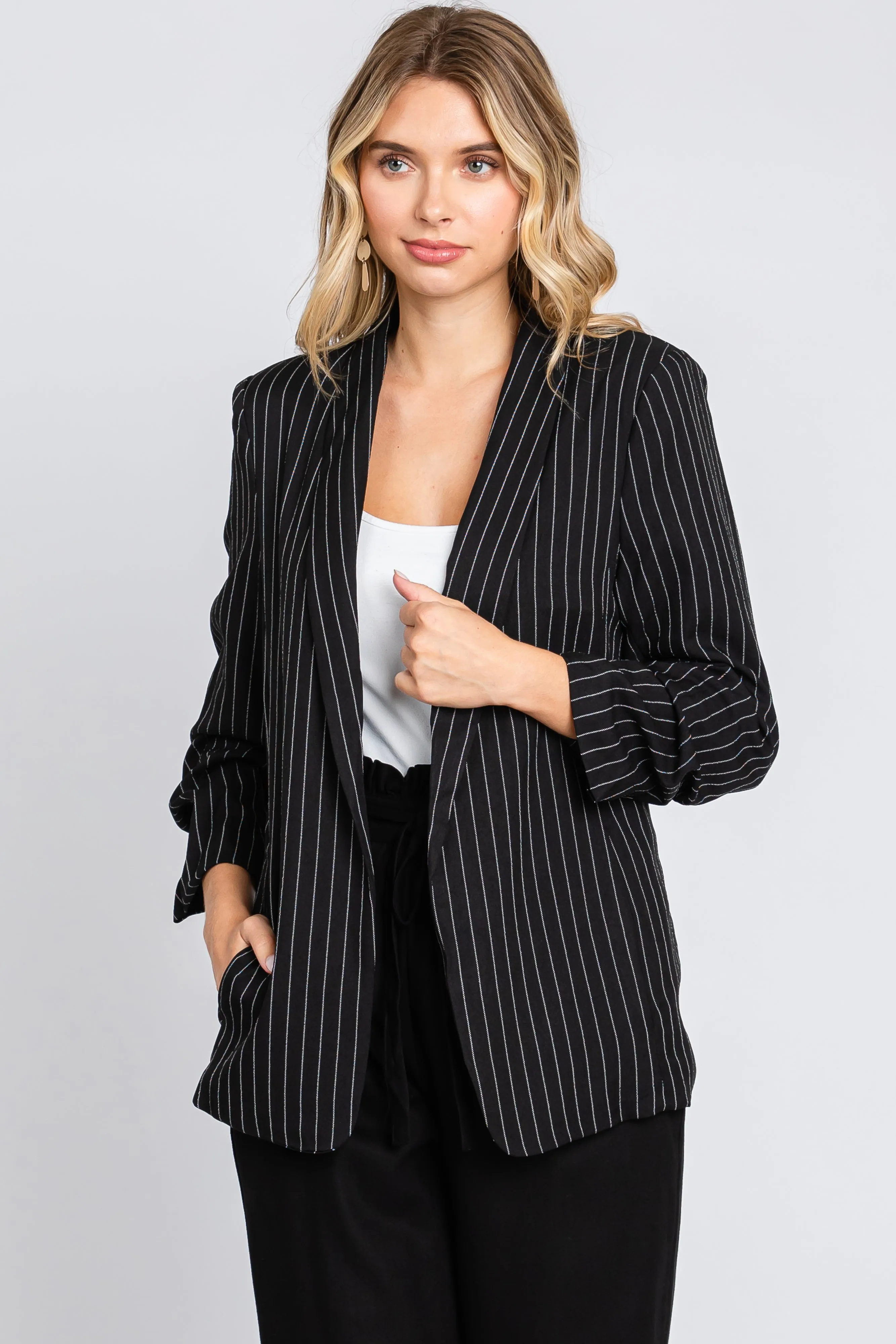 Black Pinstriped Blazer sold by Pinkblush product image thumbnail 2