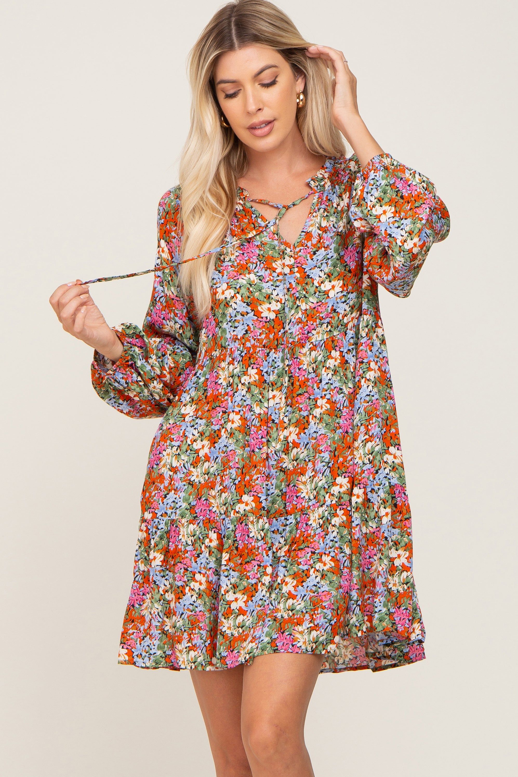 Rust Floral Tiered Maternity Dress sold by Pinkblush product image thumbnail 6