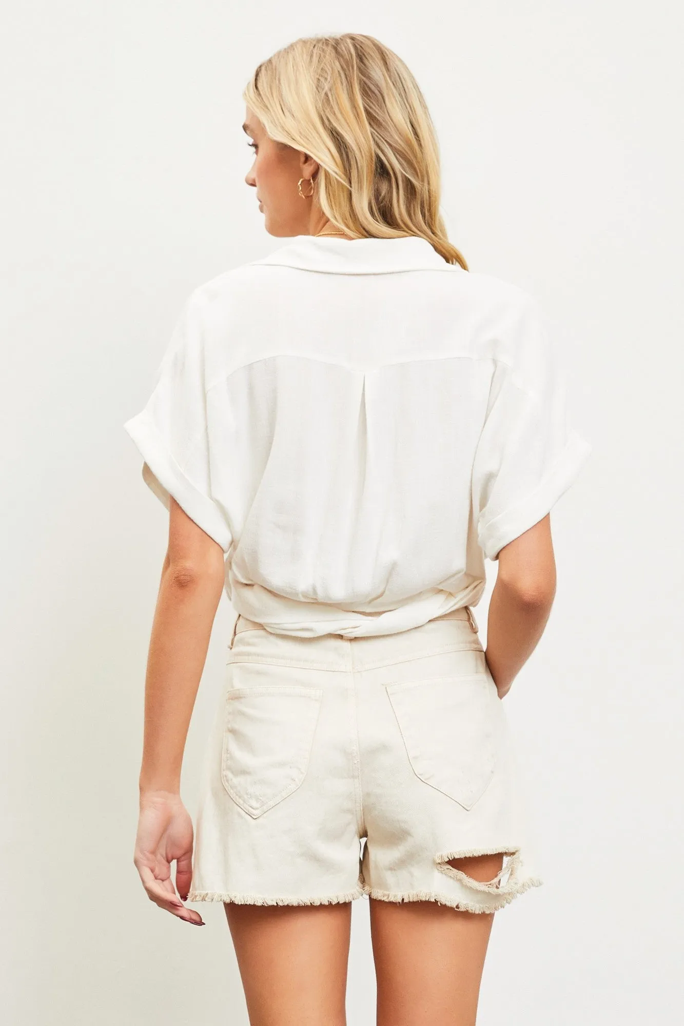 Off White Collared Surplice Crop Top sold by Pinkblush product image thumbnail 3