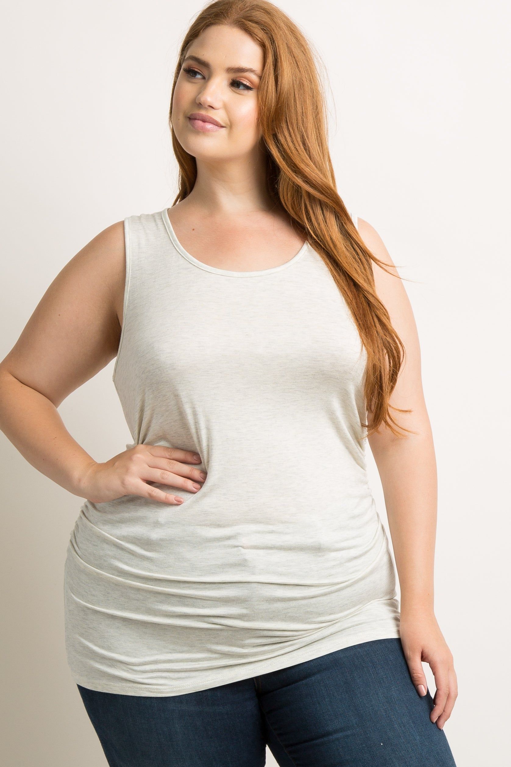 PinkBlush Beige Ruched Fitted Plus Maternity Tank Top sold by Pinkblush product image thumbnail 5