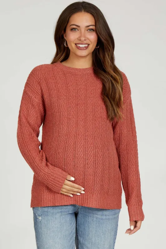 Rust Pattern Knit Maternity Sweater sold by Pinkblush