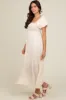 Cream Smocked Puff Sleeve Maxi Dress sold by Pinkblush