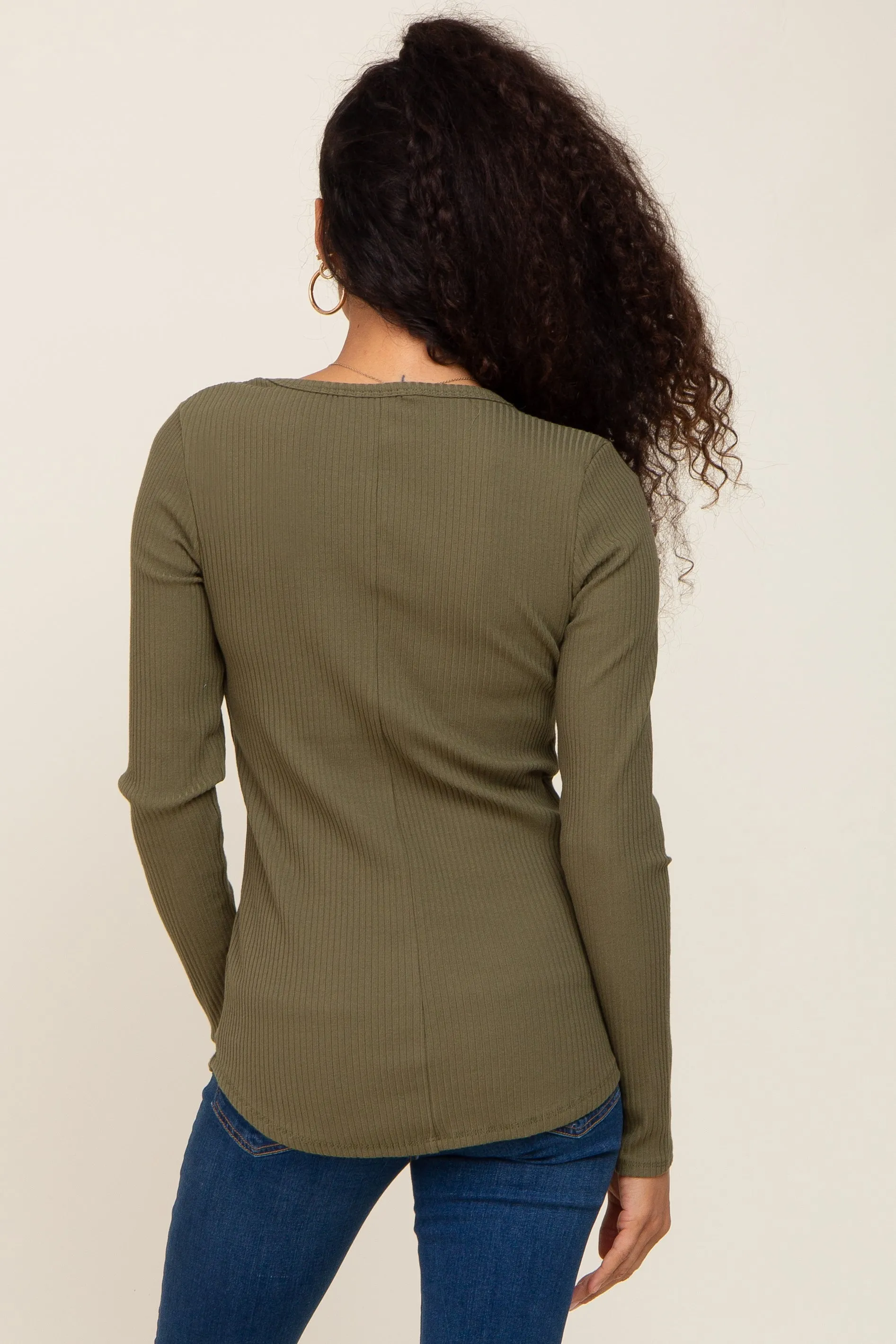 Olive Ribbed Scoop Neck Long Sleeve Top sold by Pinkblush product image thumbnail 3