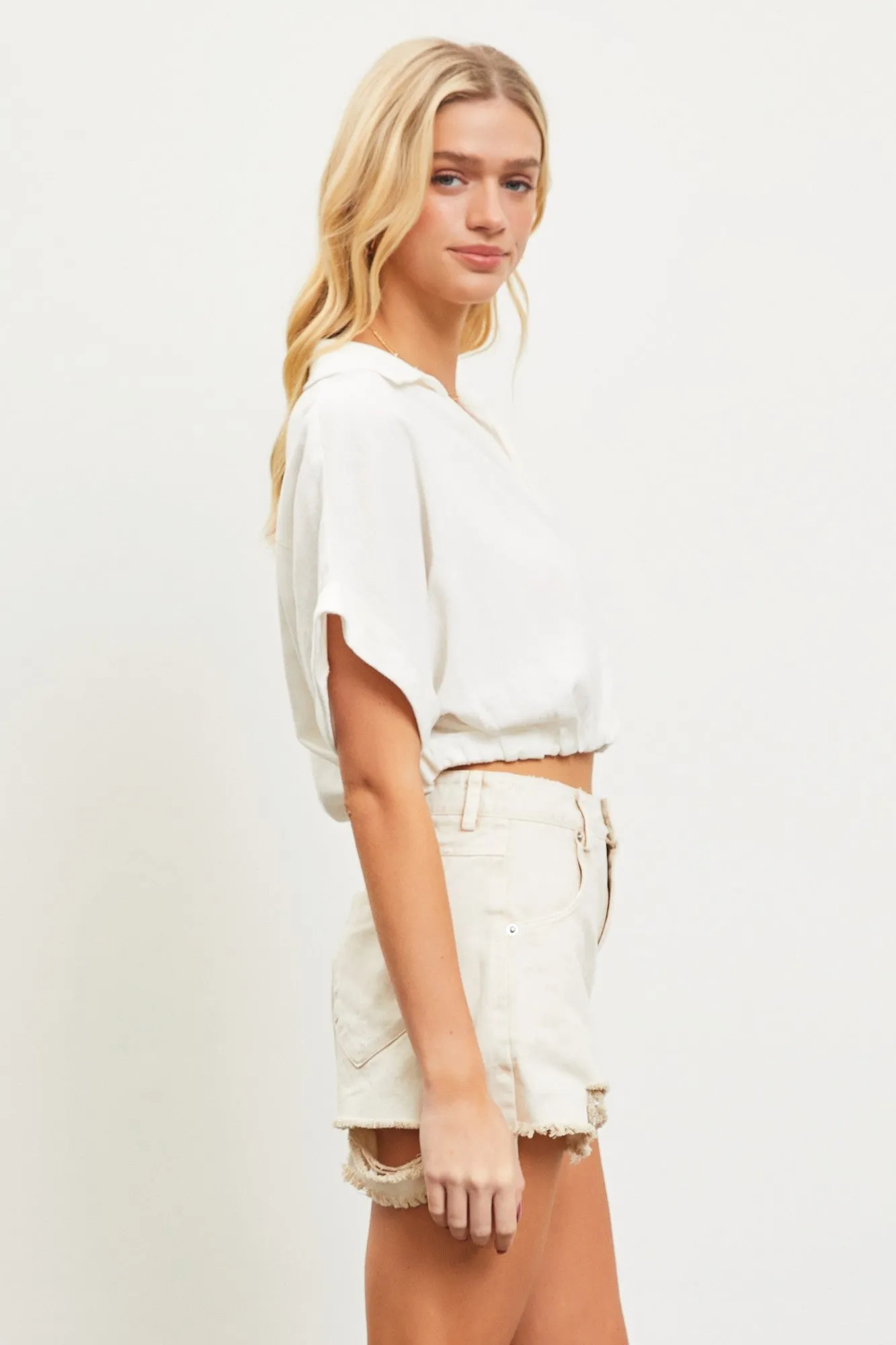 Off White Collared Surplice Crop Top sold by Pinkblush product image thumbnail 2