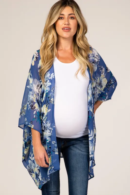 Blue Floral Chiffon Maternity Cover Up sold by Pinkblush