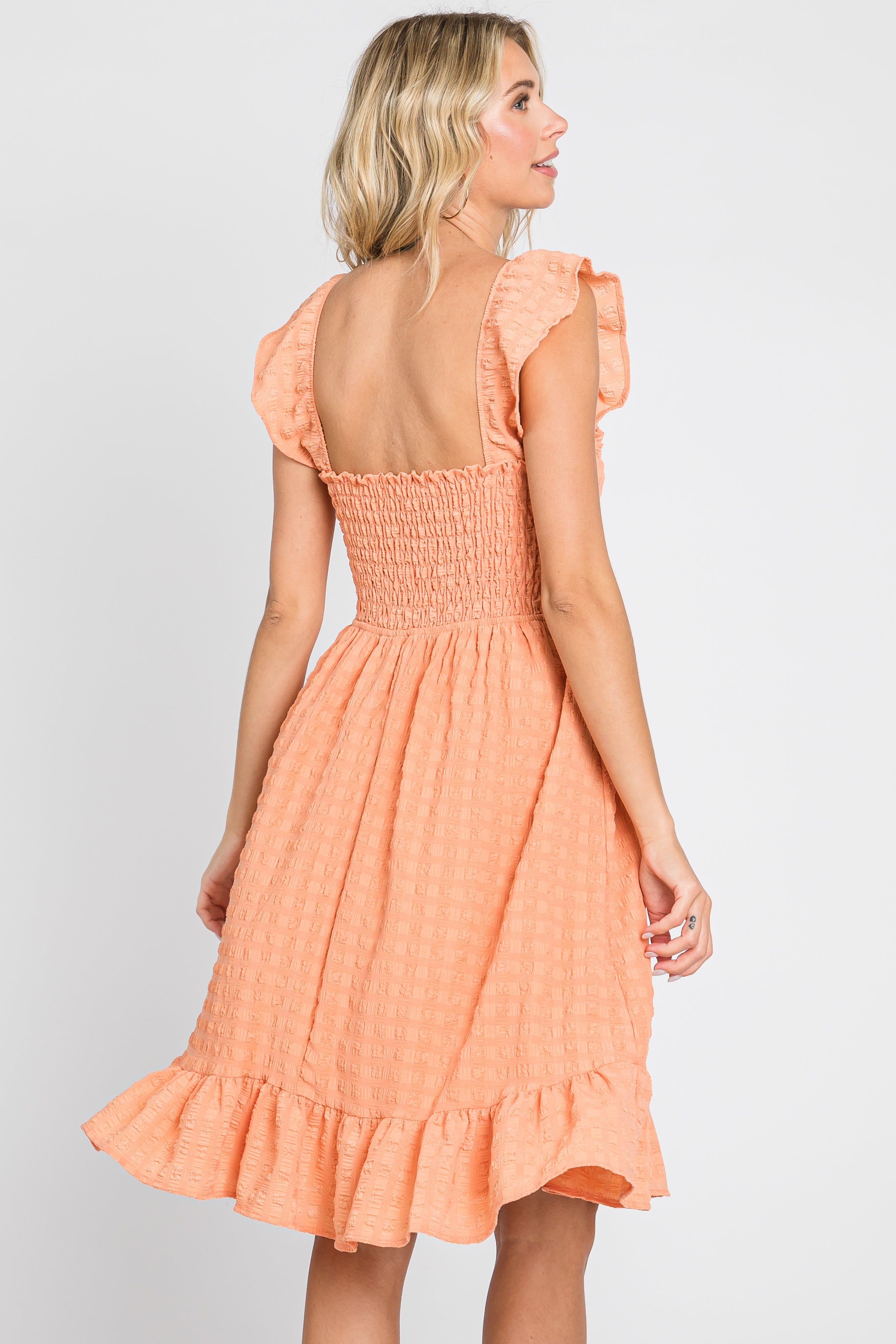 Peach Textured Sleeveless Smocked Dress sold by Pinkblush product image thumbnail 3