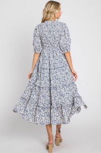 Blue Floral Smocked Tiered Midi Dress sold by Pinkblush