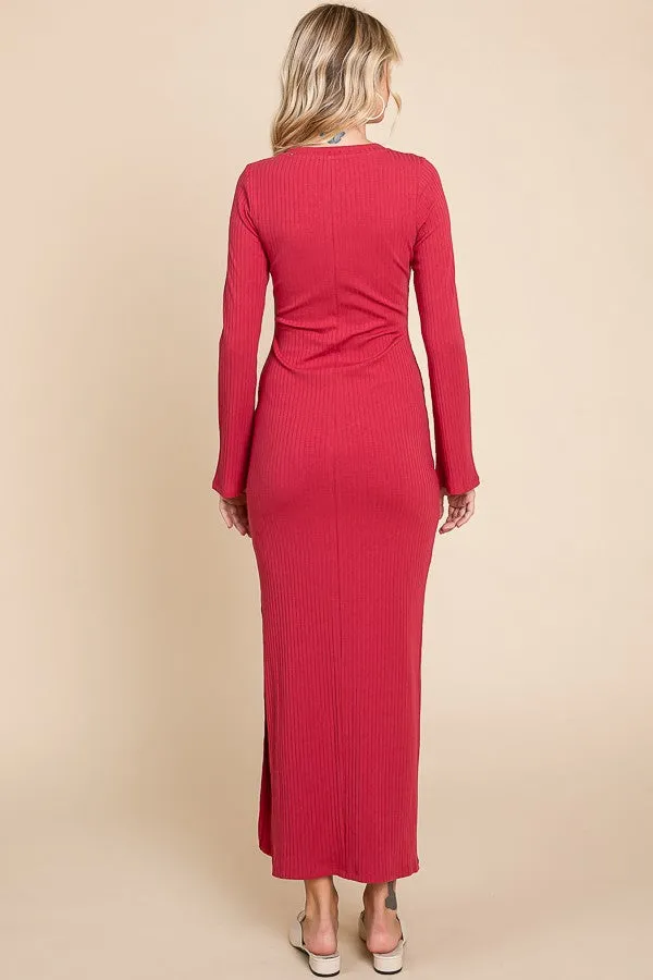 Red Ribbed Side Slit Maxi Dress sold by Pinkblush product image thumbnail 3