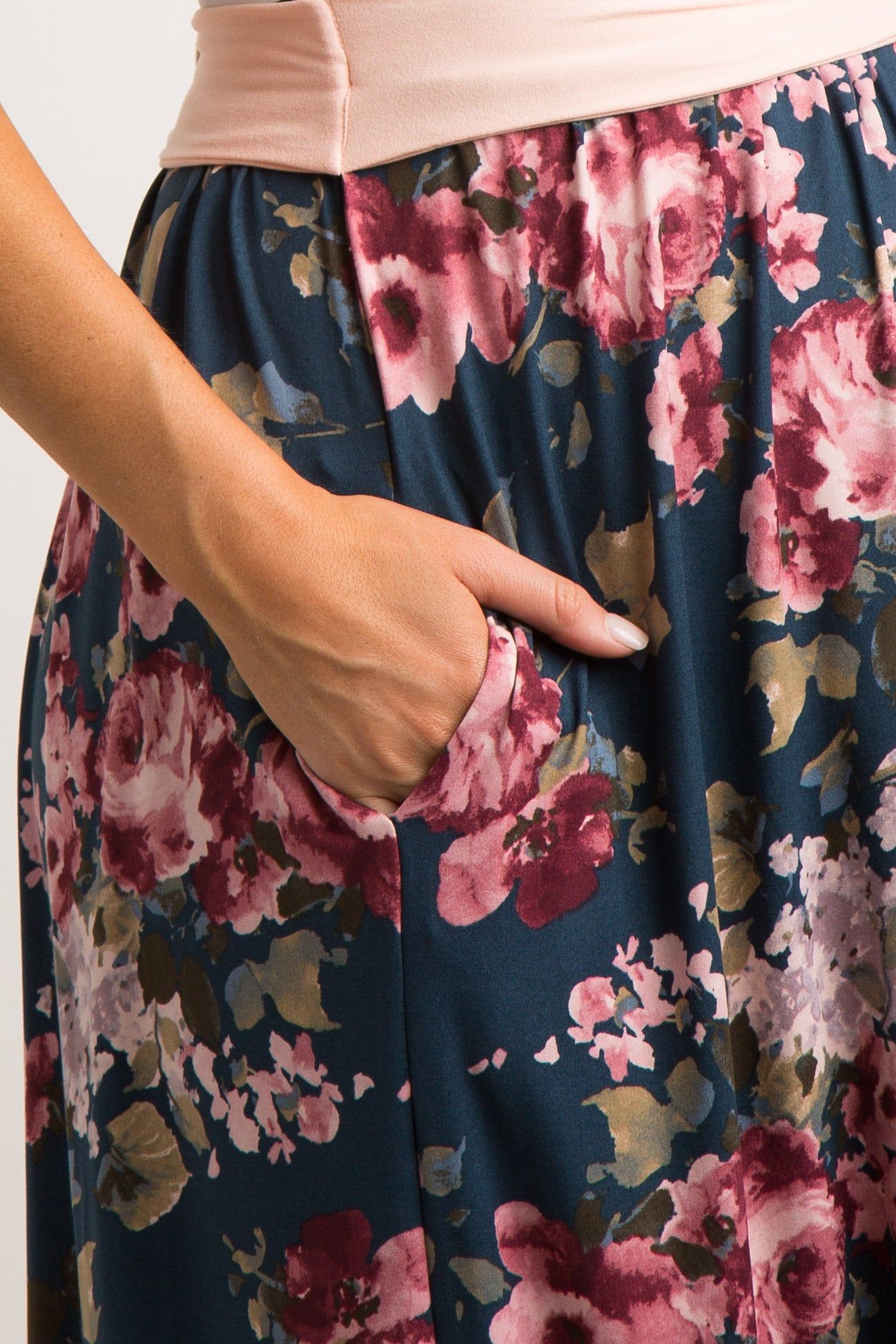 Teal Floral Striped Sash Tie Maternity Maxi Dress sold by Pinkblush product image thumbnail 4