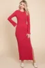 Red Ribbed Side Slit Maxi Dress sold by Pinkblush