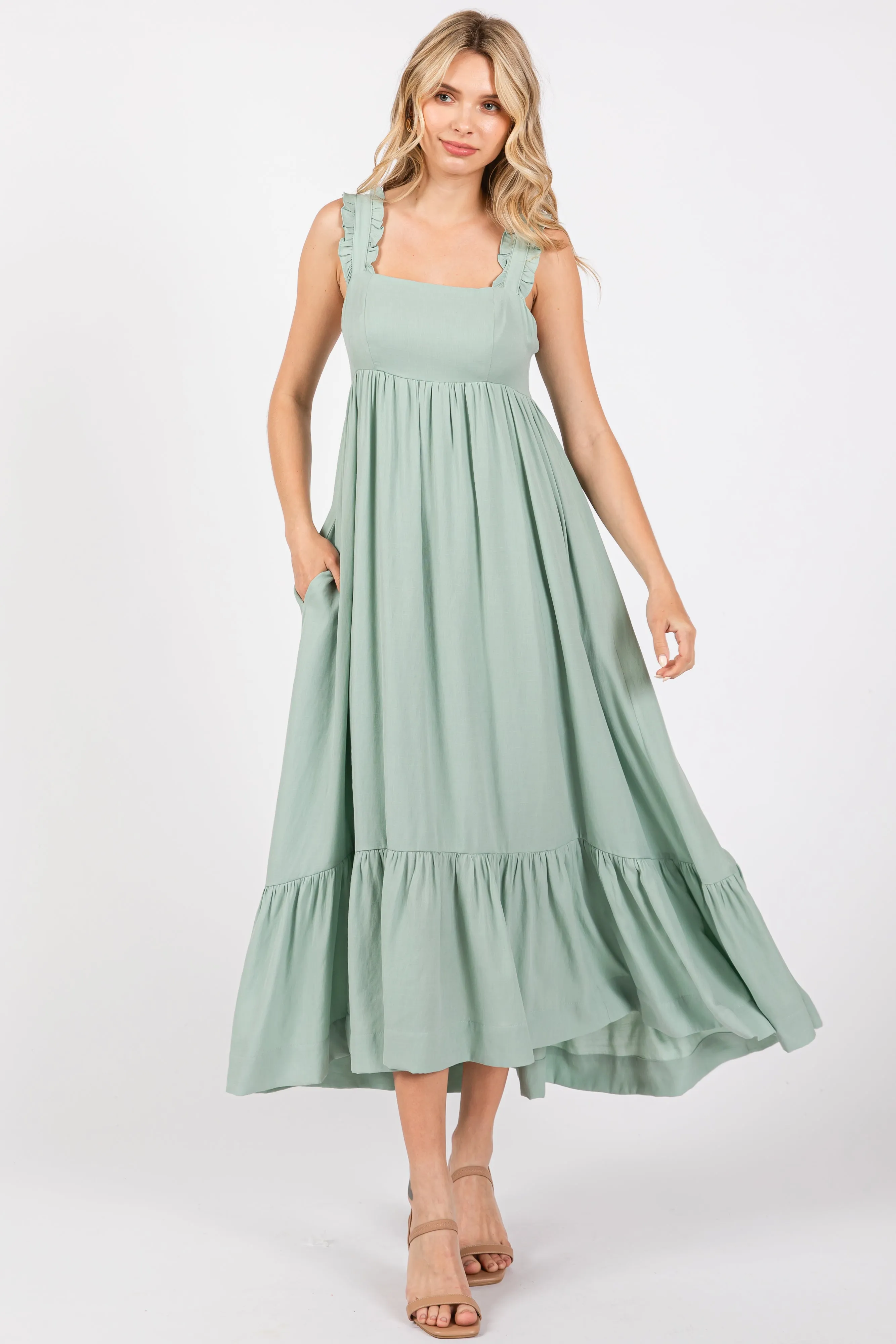 Light Olive Pinafore Cutout Midi Dress sold by Pinkblush