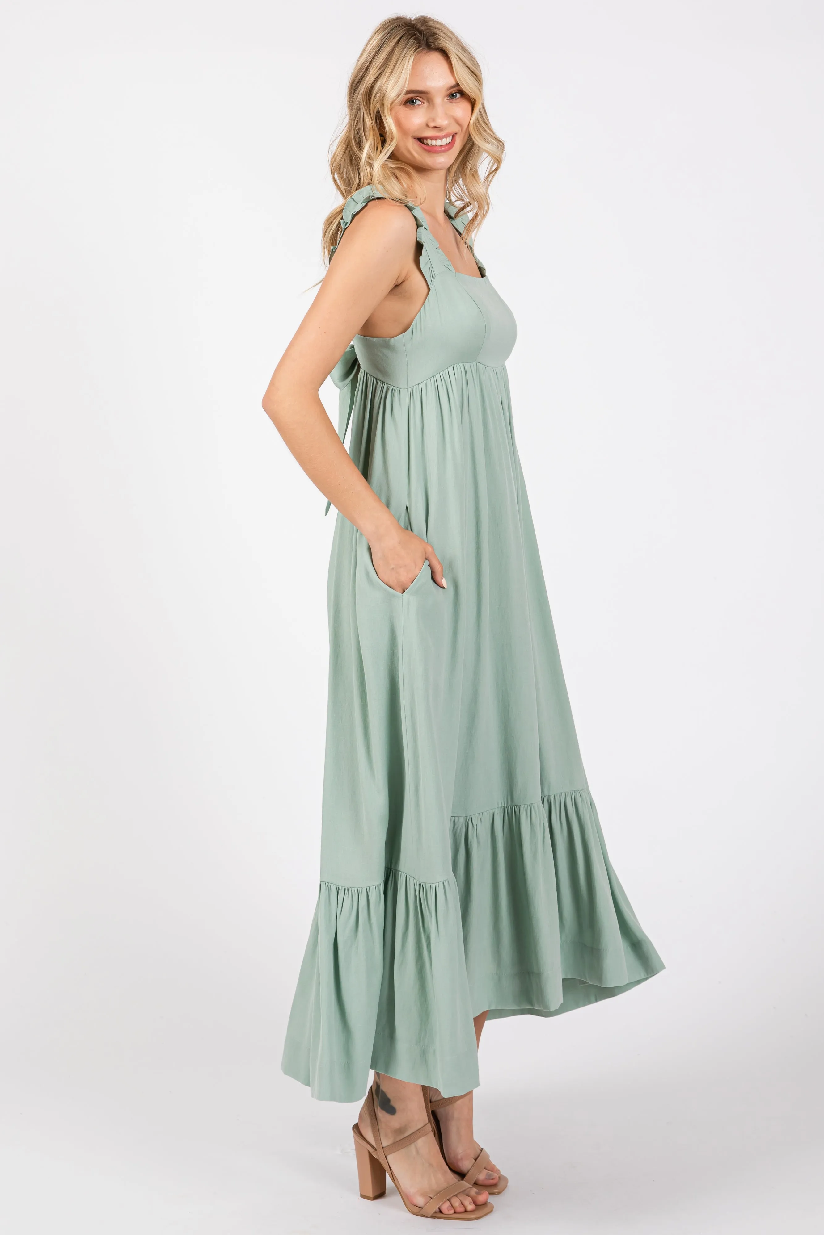 Light Olive Pinafore Cutout Midi Dress sold by Pinkblush product image thumbnail 2