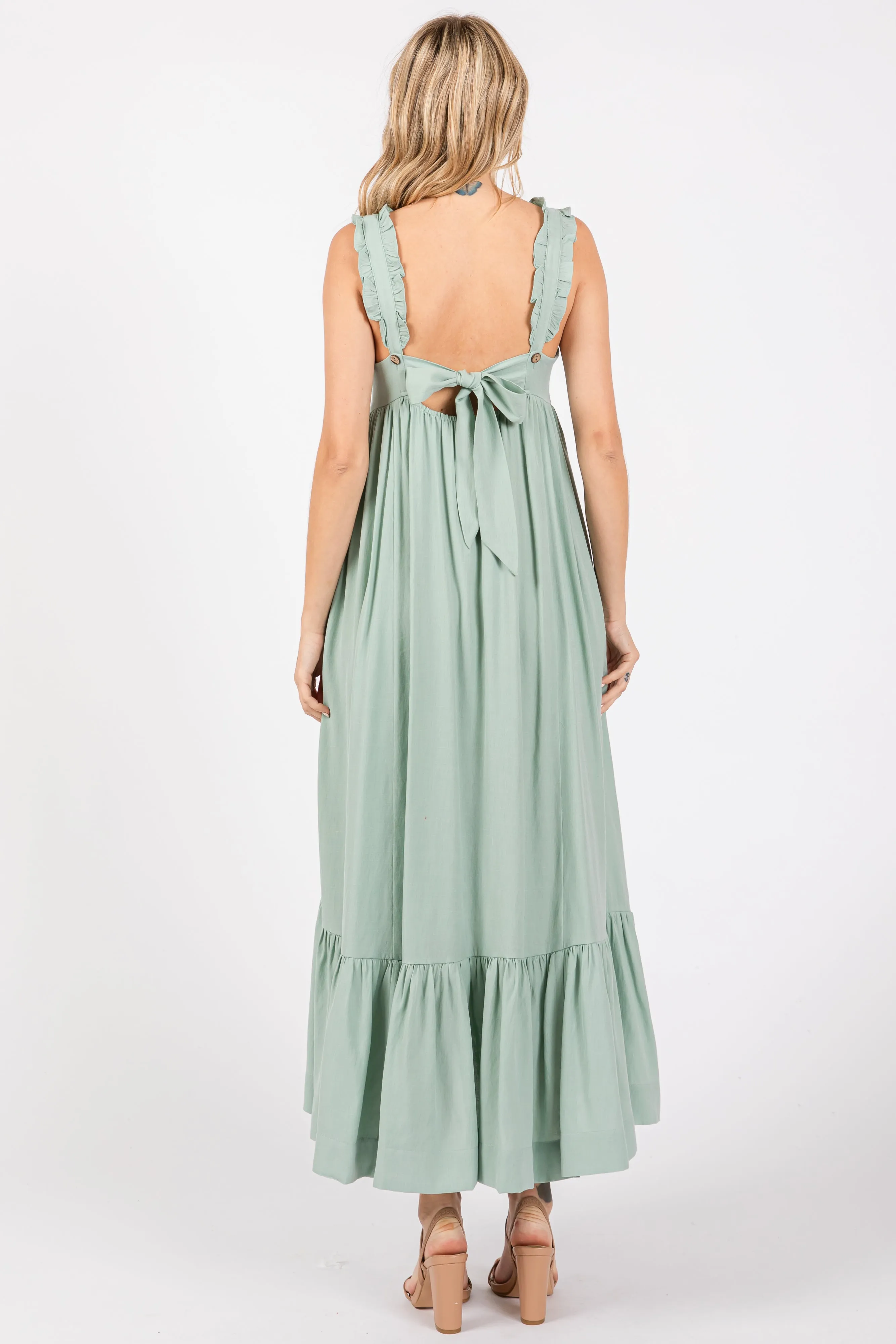 Light Olive Pinafore Cutout Midi Dress sold by Pinkblush product image thumbnail 3