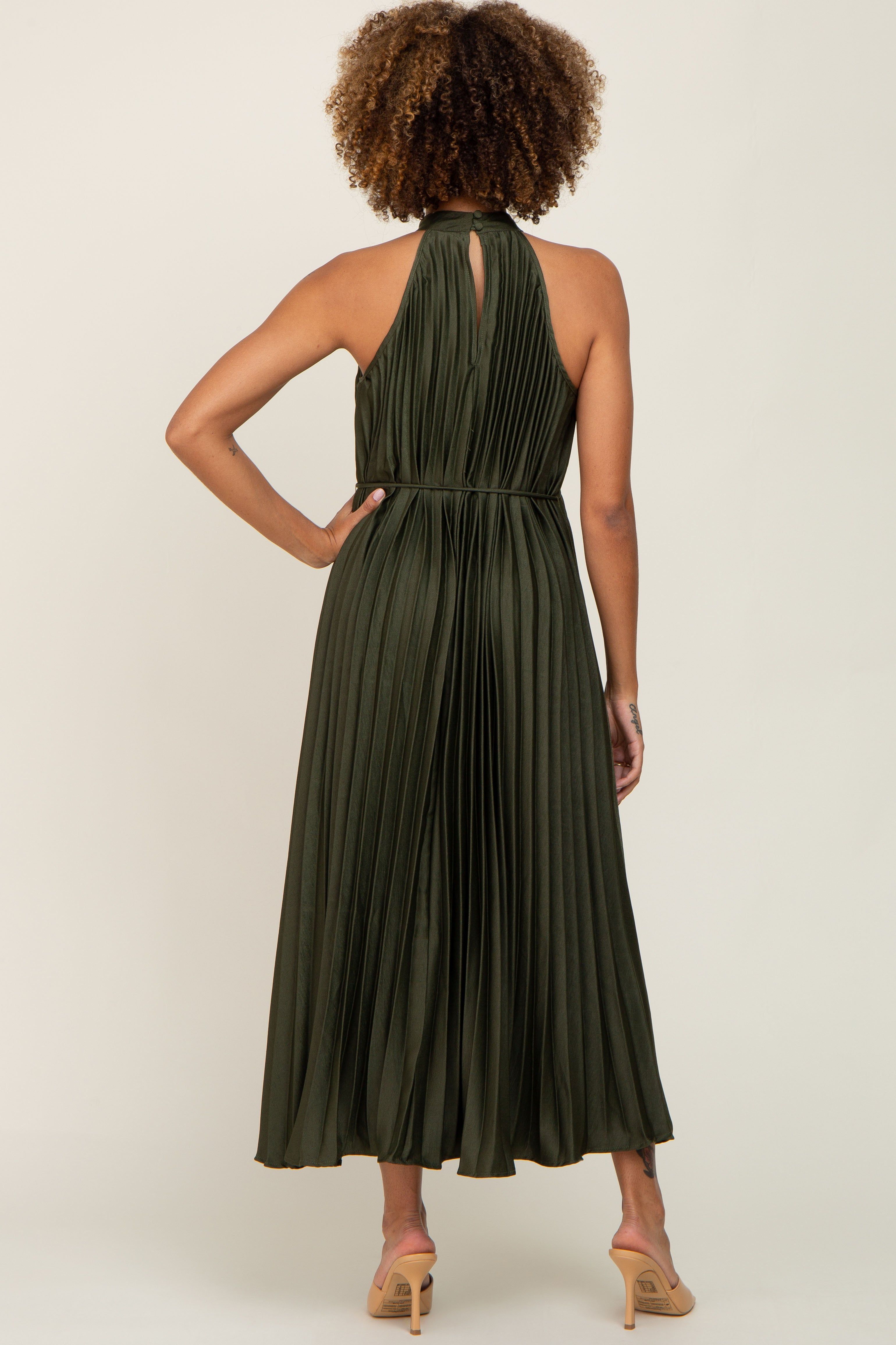 Olive Pleated Halter Dress sold by Pinkblush product image thumbnail 3