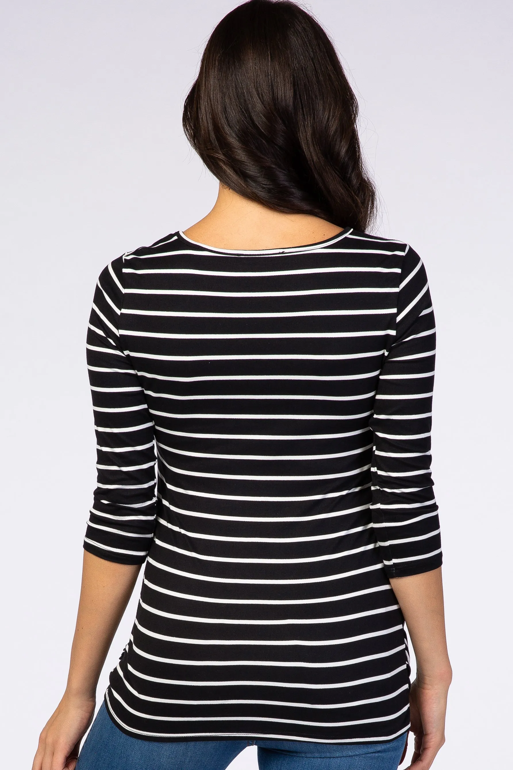 Black Striped 3/4 Sleeve Ruched Nursing Top sold by Pinkblush product image thumbnail 3