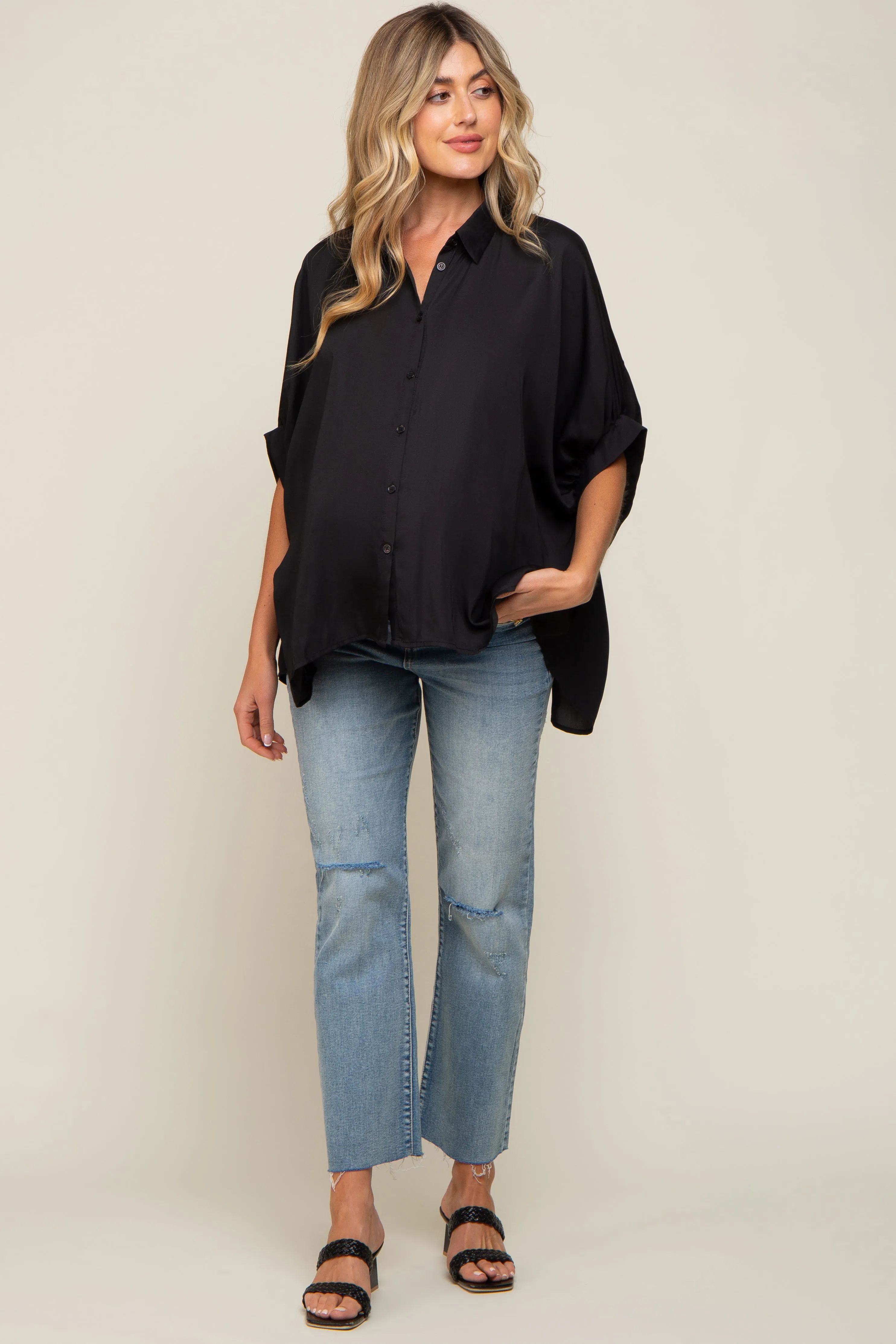 Black Oversized Button Down Maternity Blouse sold by Pinkblush product image thumbnail 4