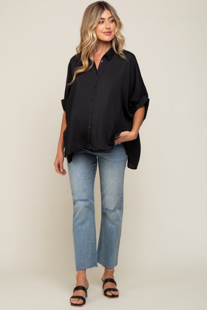 Black Oversized Button Down Maternity Blouse sold by Pinkblush product image thumbnail 4