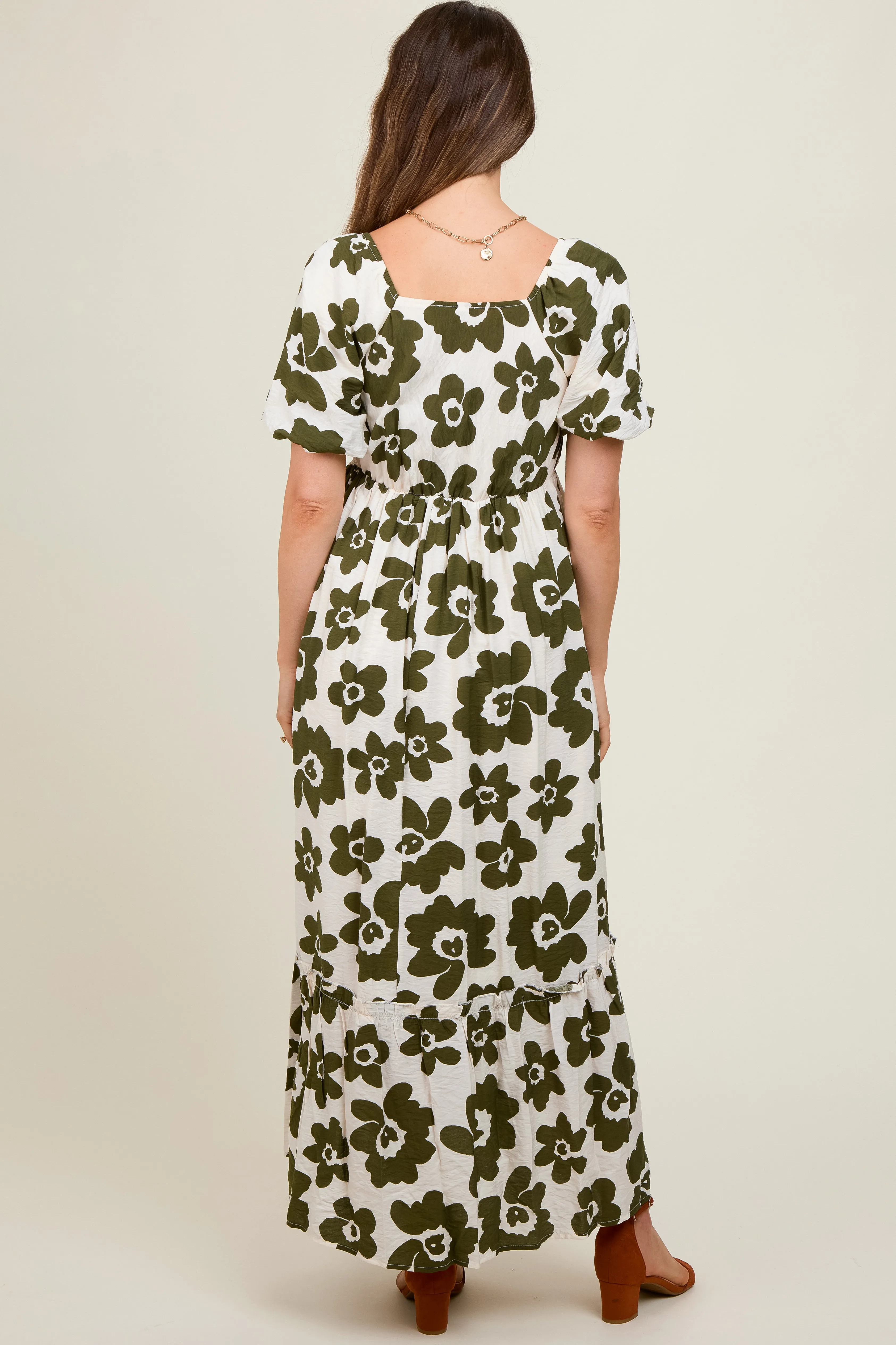 Olive Floral Puff Sleeve Maternity Maxi Dress sold by Pinkblush product image thumbnail 3