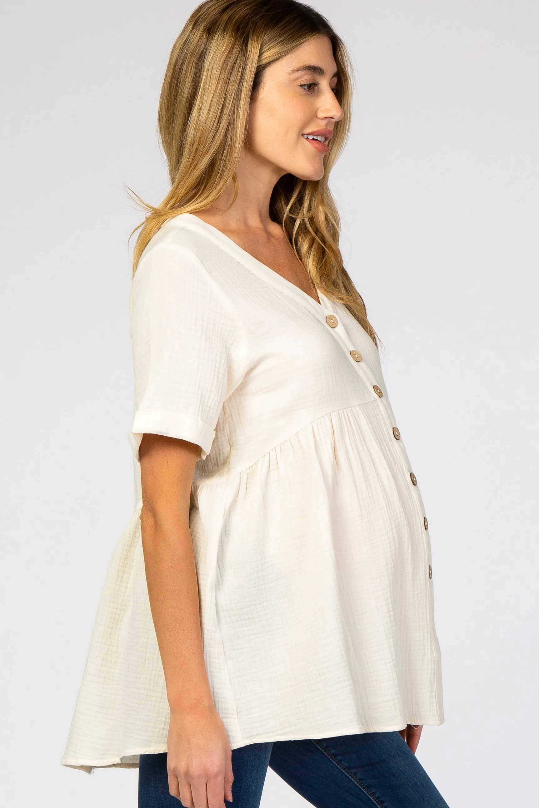 Ivory Soft Linen Button Front Maternity Top sold by Pinkblush product image thumbnail 2