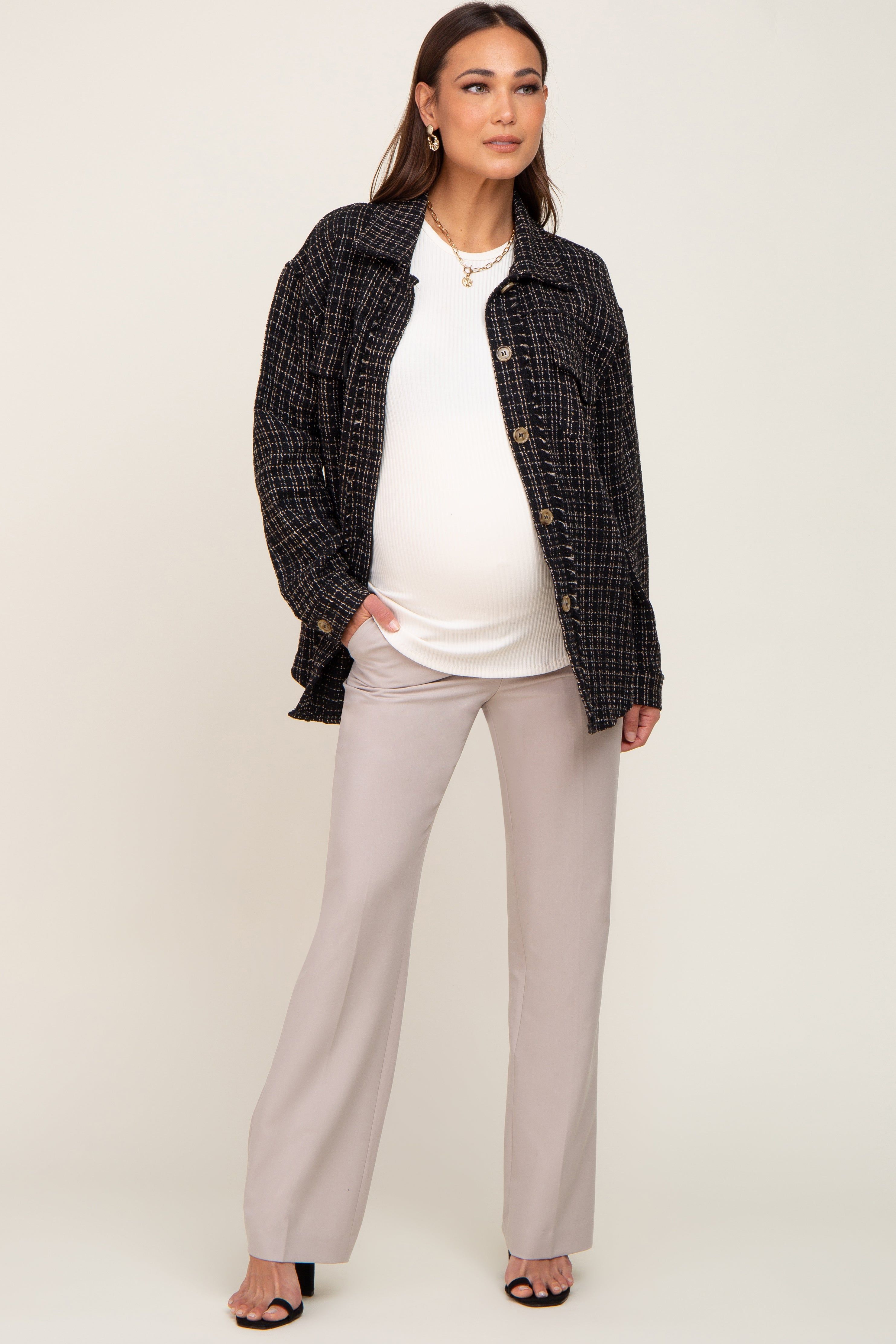 Beige Wide Leg Maternity Dress Pants sold by Pinkblush product image thumbnail 5