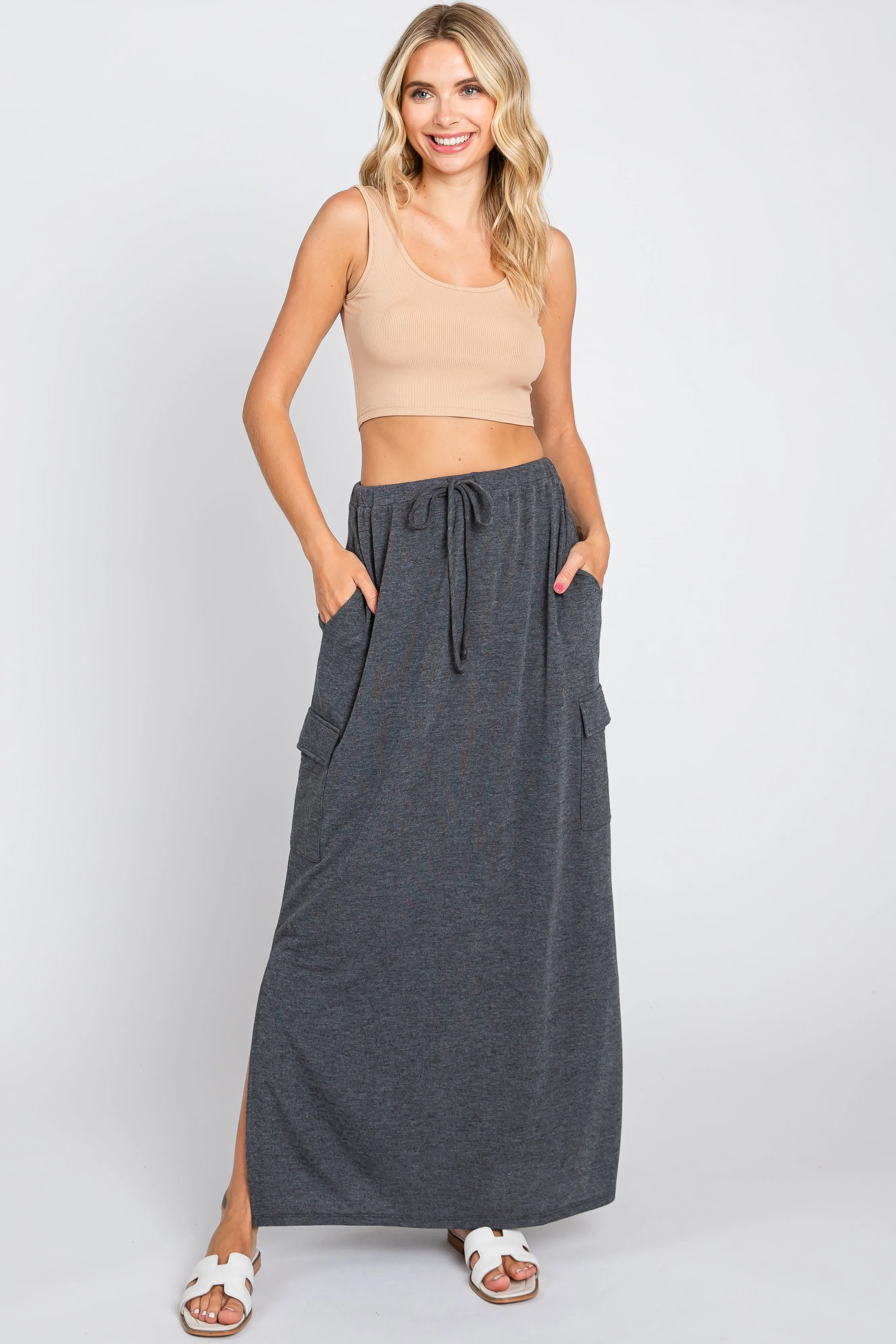 Charcoal Cargo Maxi Skirt sold by Pinkblush