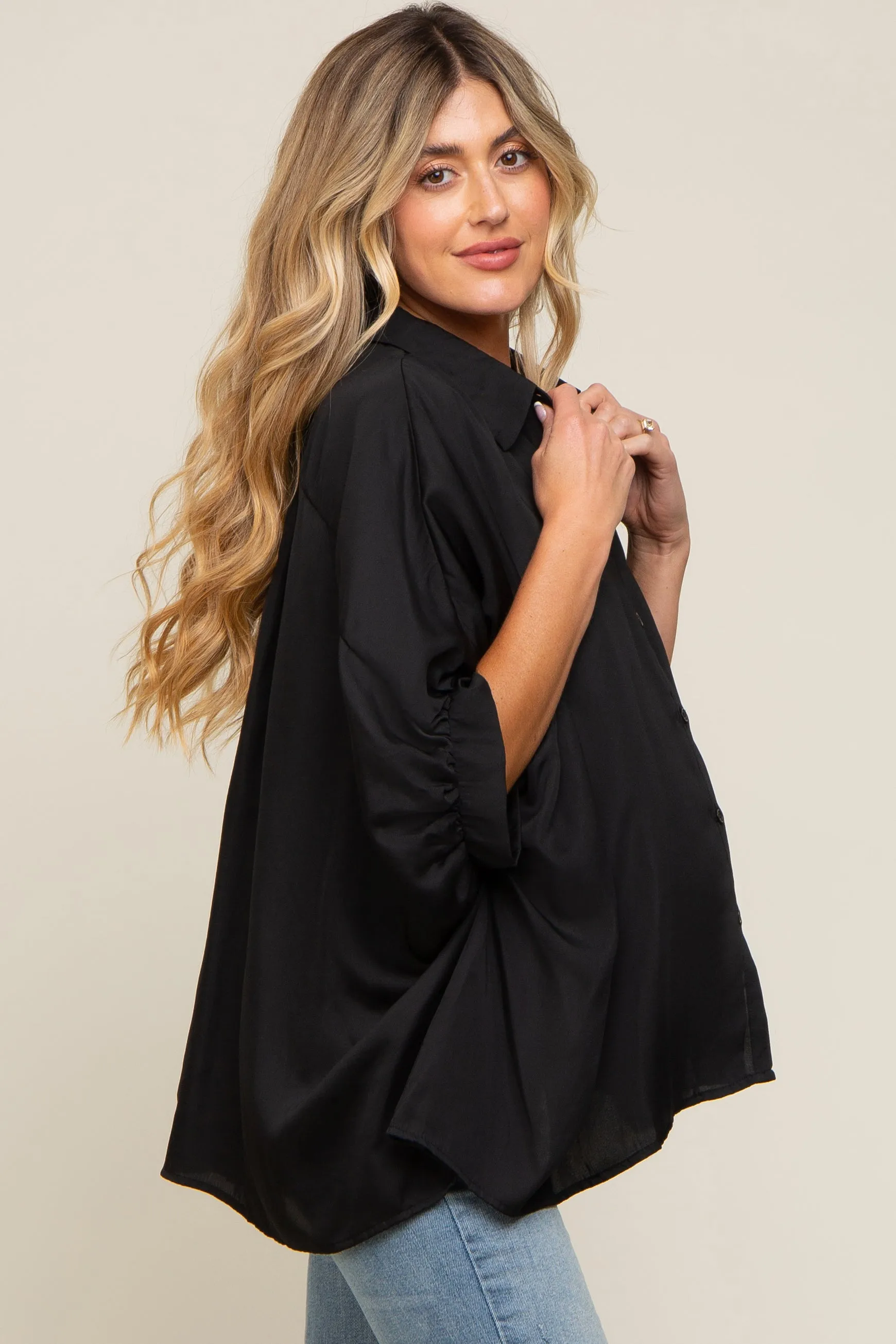 Black Oversized Button Down Maternity Blouse sold by Pinkblush product image thumbnail 2