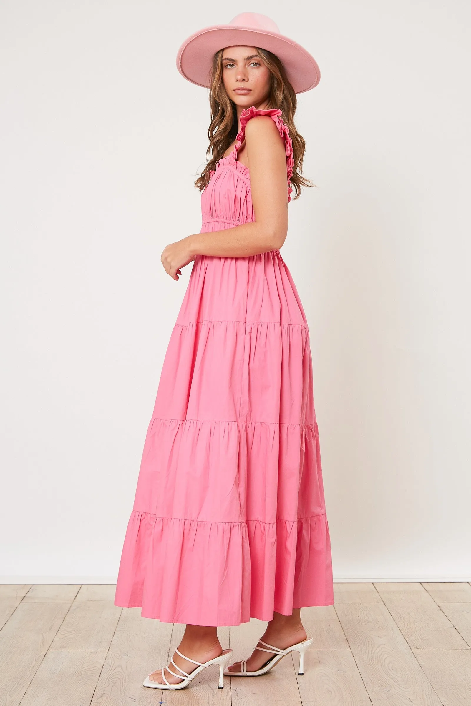 Pink Pleated Poplin Tiered Maxi Dress sold by Pinkblush product image thumbnail 3