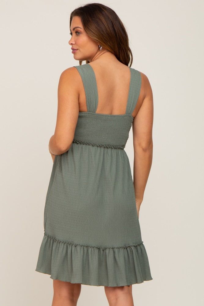 Olive Smocked Sleeveless Crepe Maternity Dress sold by Pinkblush product image thumbnail 3