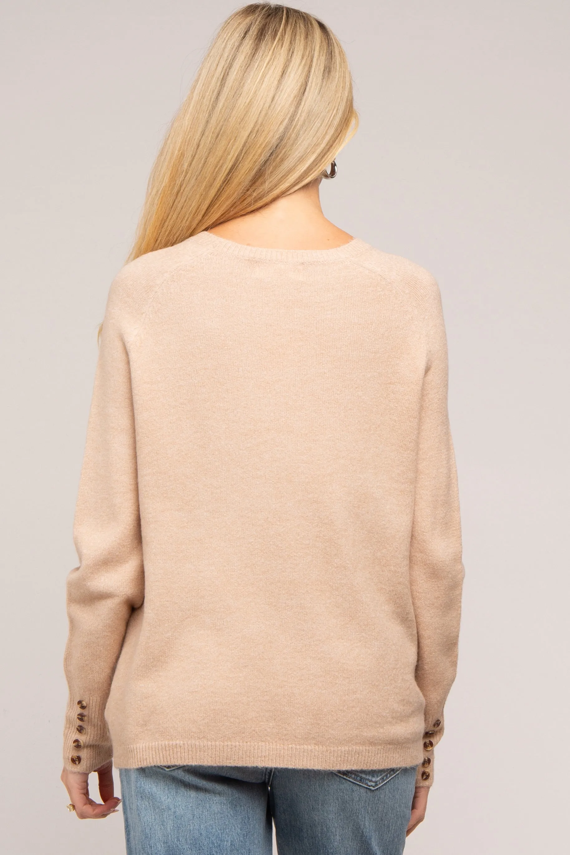 Beige Button Accent Solid Maternity Sweater sold by Pinkblush product image thumbnail 3