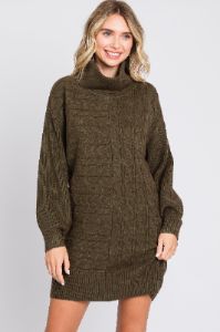 Olive Cable Knit Mini Sweater Dress sold by Pinkblush