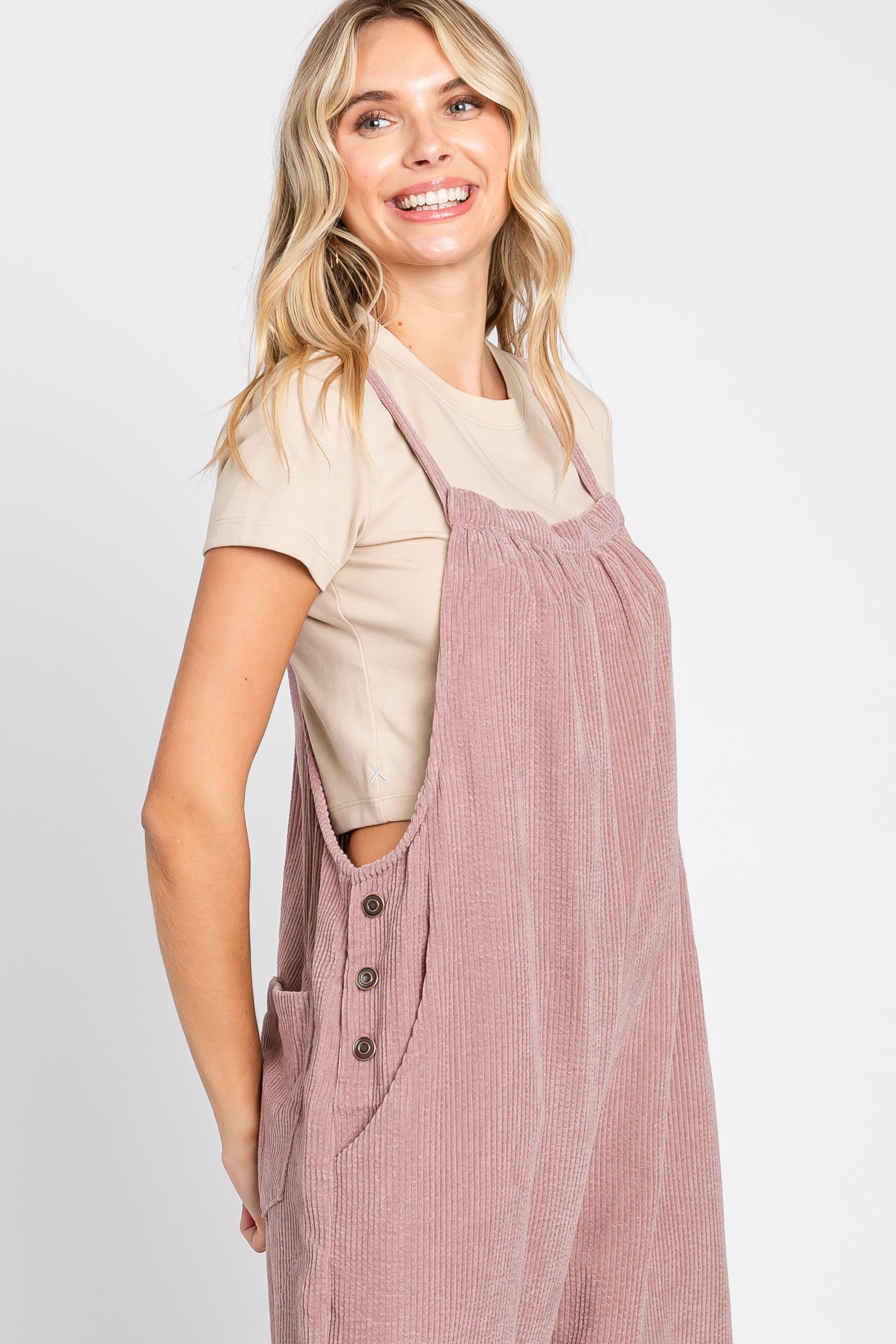 Mauve Corduroy Wide Leg Overalls sold by Pinkblush product image thumbnail 4