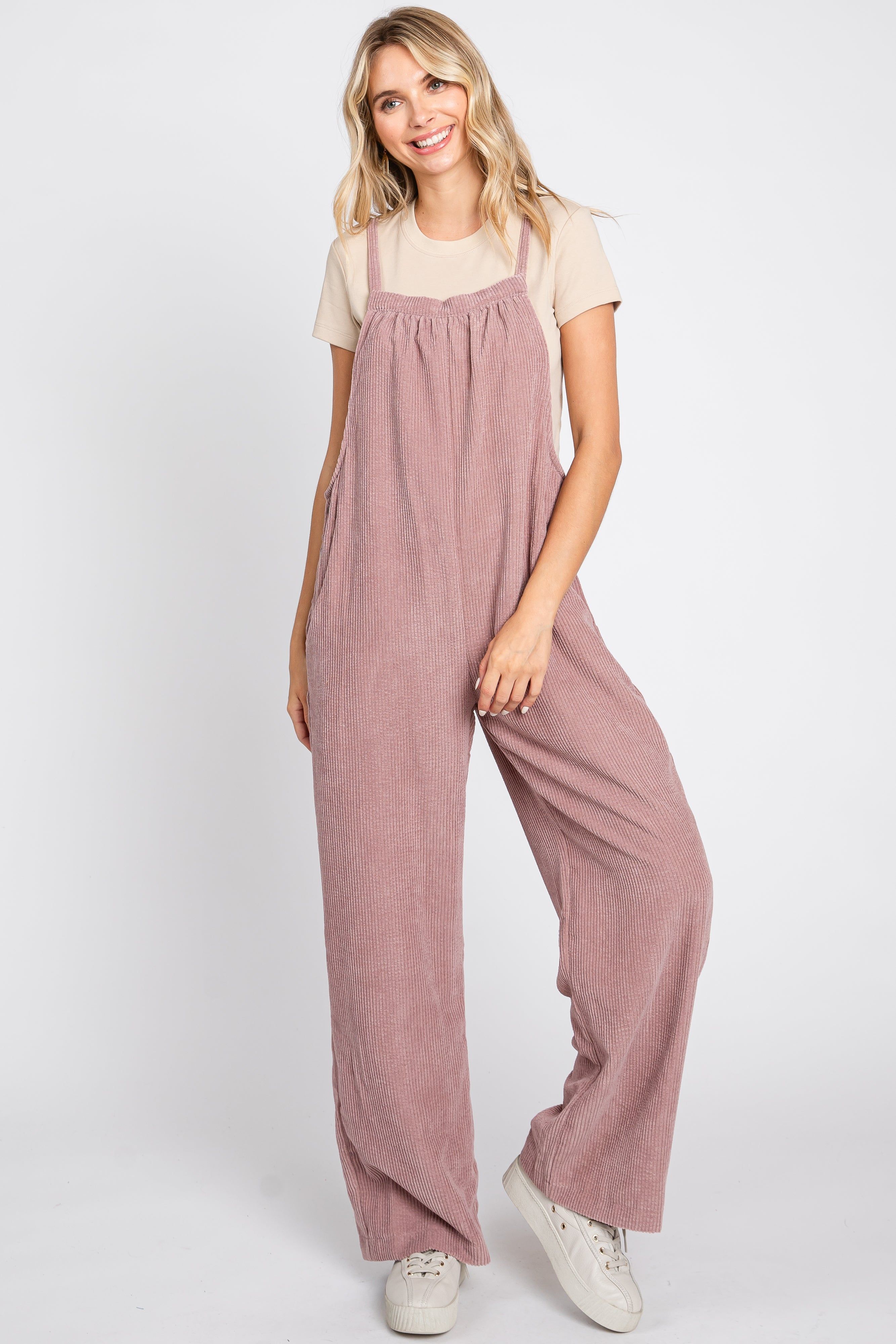 Mauve Corduroy Wide Leg Overalls sold by Pinkblush