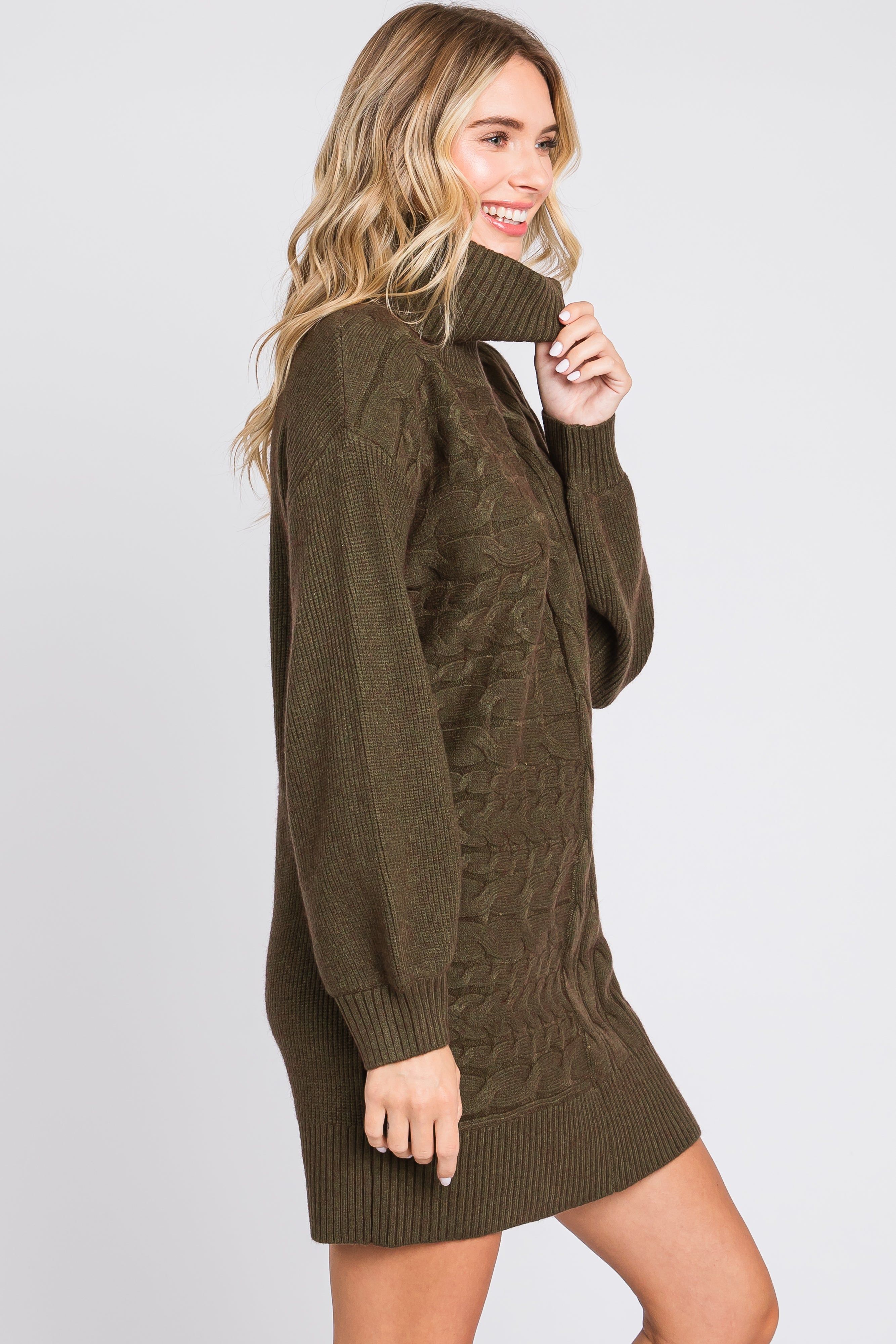 Olive Cable Knit Mini Sweater Dress sold by Pinkblush product image thumbnail 2