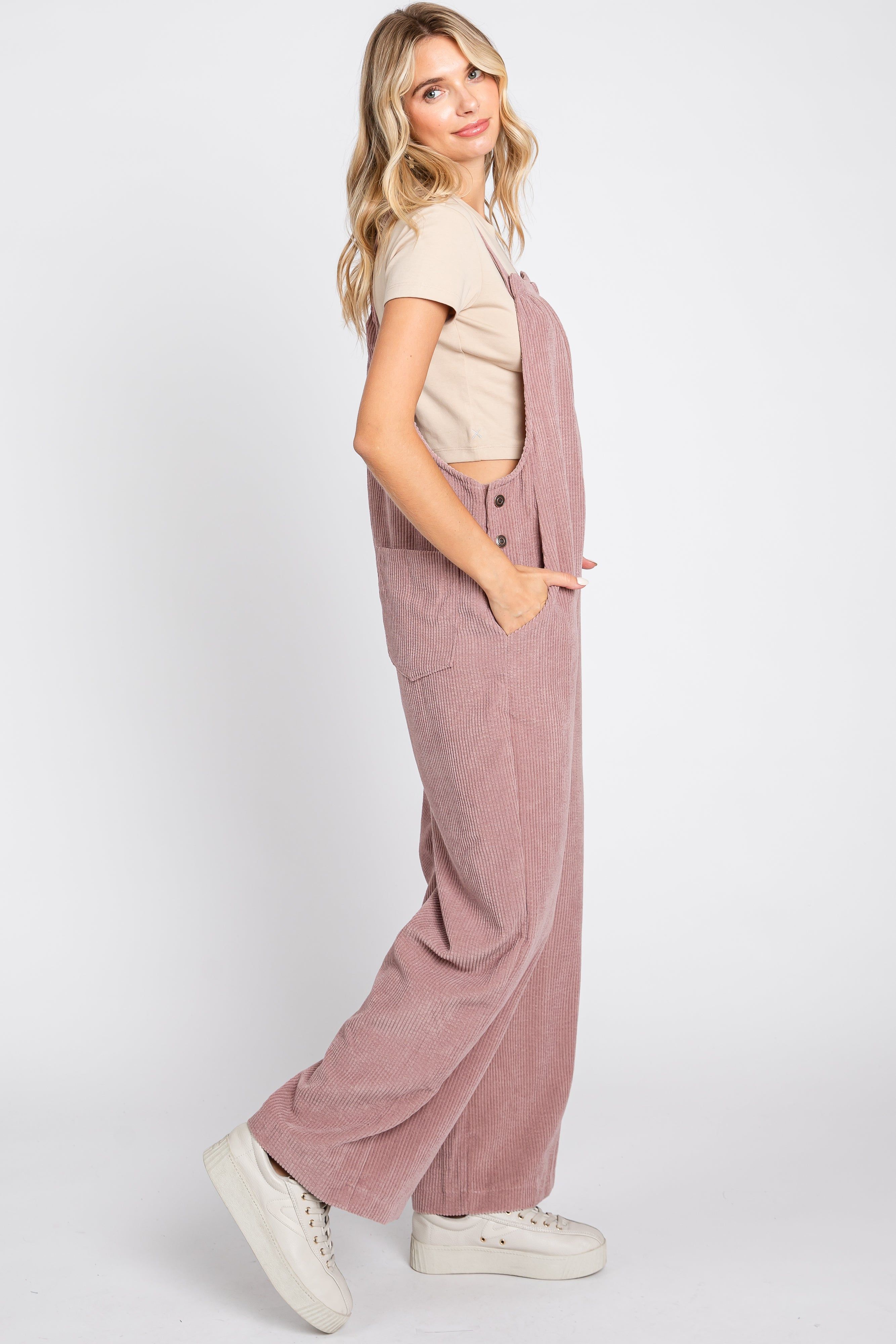 Mauve Corduroy Wide Leg Overalls sold by Pinkblush product image thumbnail 2