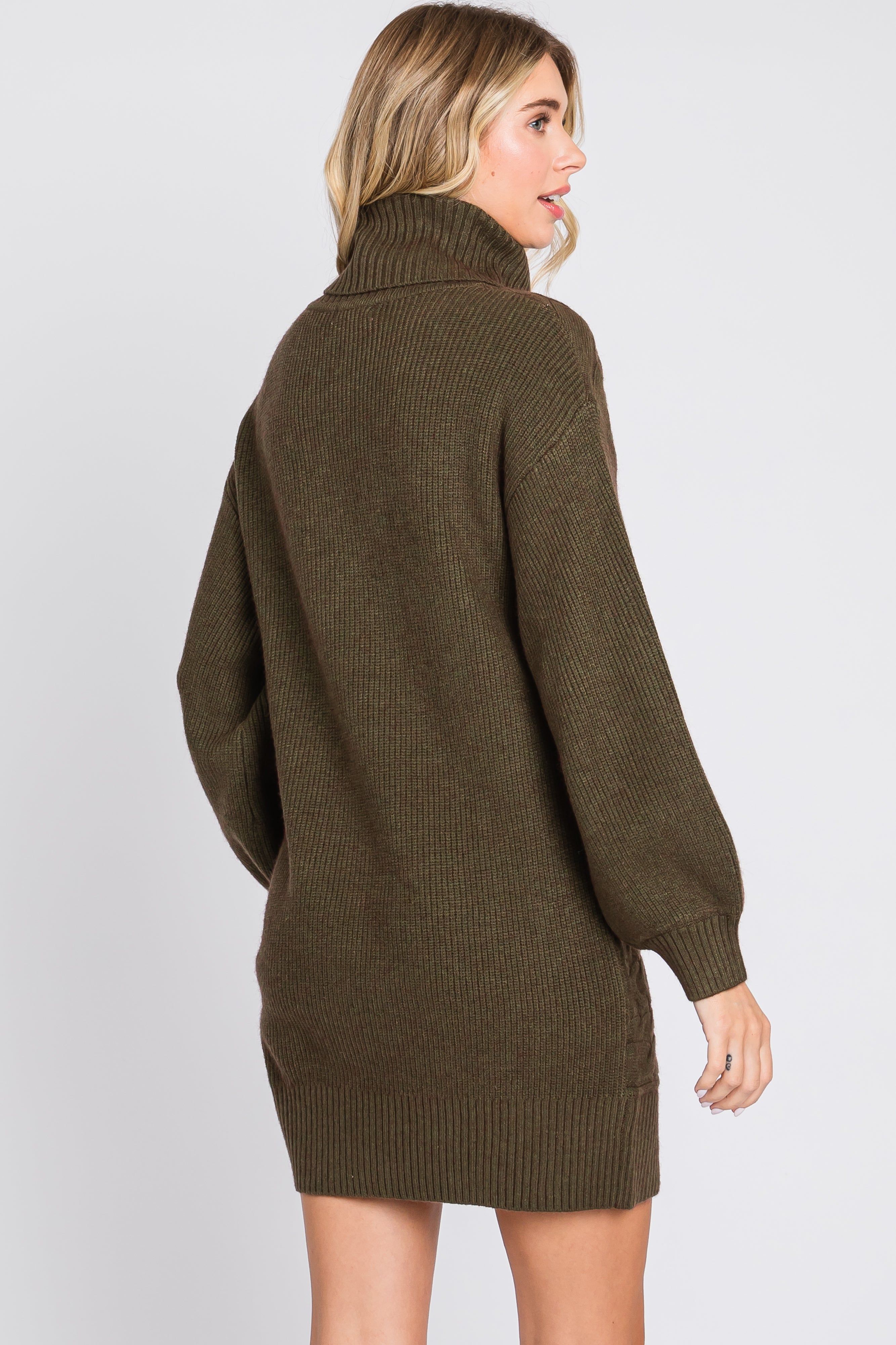 Olive Cable Knit Mini Sweater Dress sold by Pinkblush product image thumbnail 3