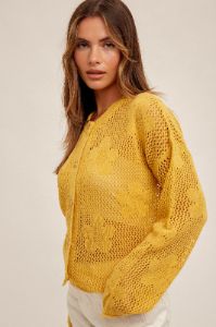 Yellow Floral Open-Stitch Sweater Cardigan sold by Pinkblush