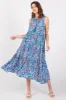Teal Floral Ruffle Mock Neck Tiered Sleeveless Midi Dress sold by Pinkblush